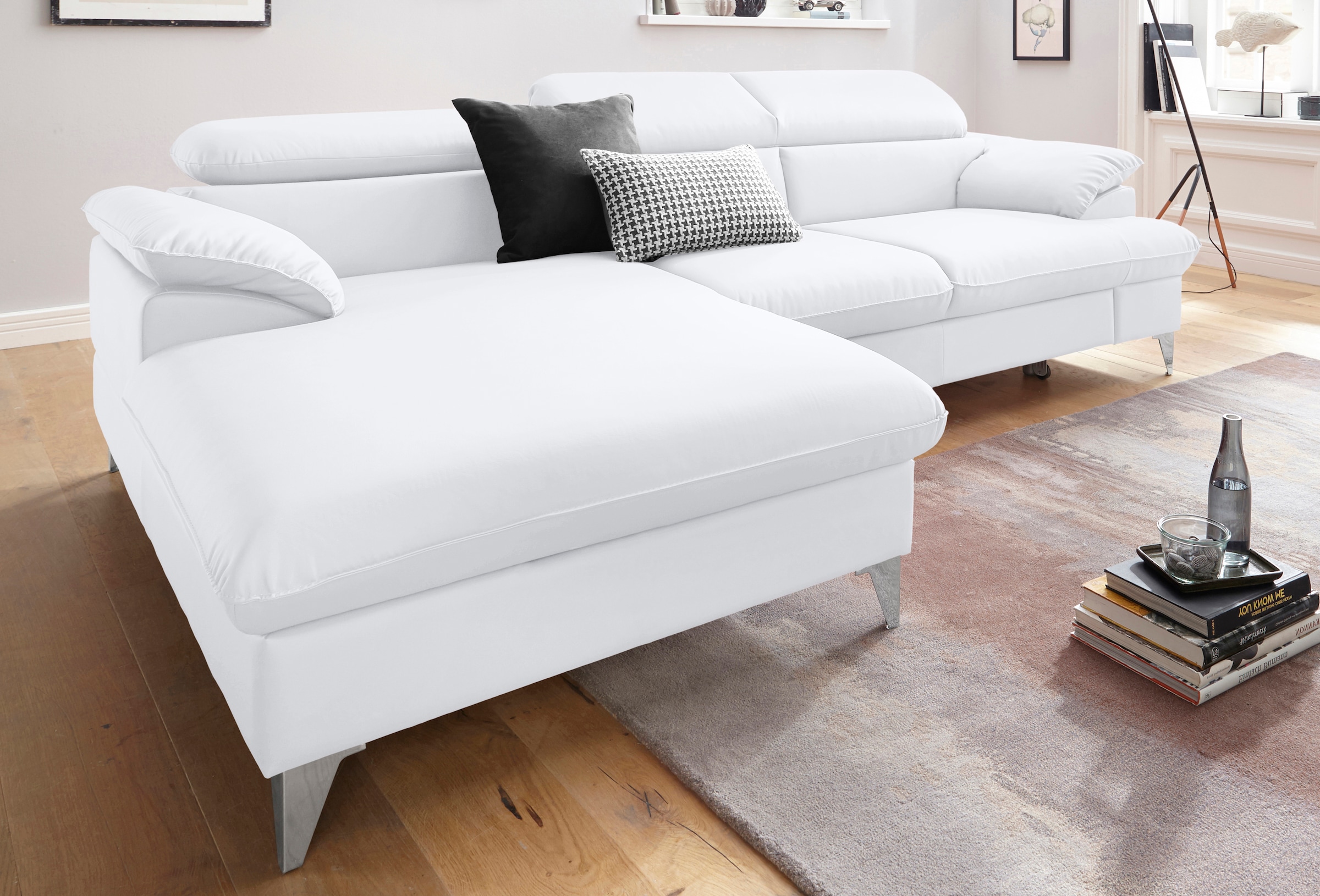 COTTA Polstergarnitur »Caluso«, (2 tlg.), Set: bestehend aus Ecksofa, Hocker, Ecksofa inkl. Kopfteilverstellung