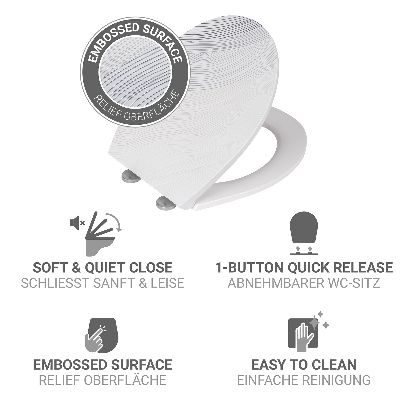 WENKO WC-Sitz »Menin« Toilettensitz aus Duroplast mit Relief-Oberfläche, Absenkautomatik