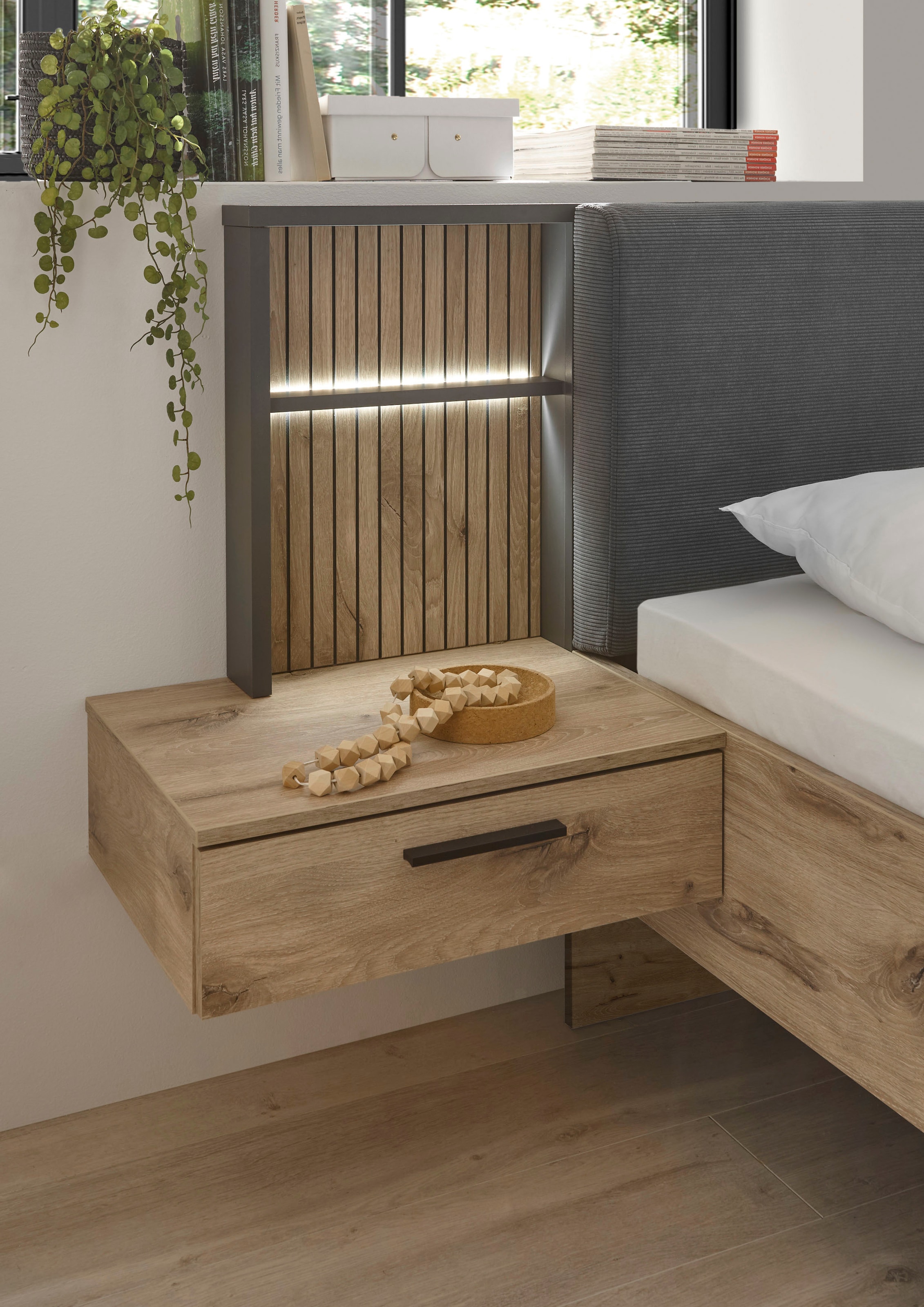 Schlafkontor Bettanlage »Daria Bett mit gepolstertem Kopfteil« inklusive Paneel mit Beleuchtung