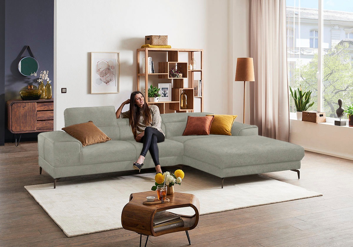 W.SCHILLIG Ecksofa »piedroo, Designsofa mit tollem Sitzkomfort, elegant und bequem, L-Form«, Kopfteilverstellung, wahlweise mit Sitztiefenverstellung, Breite 303cm