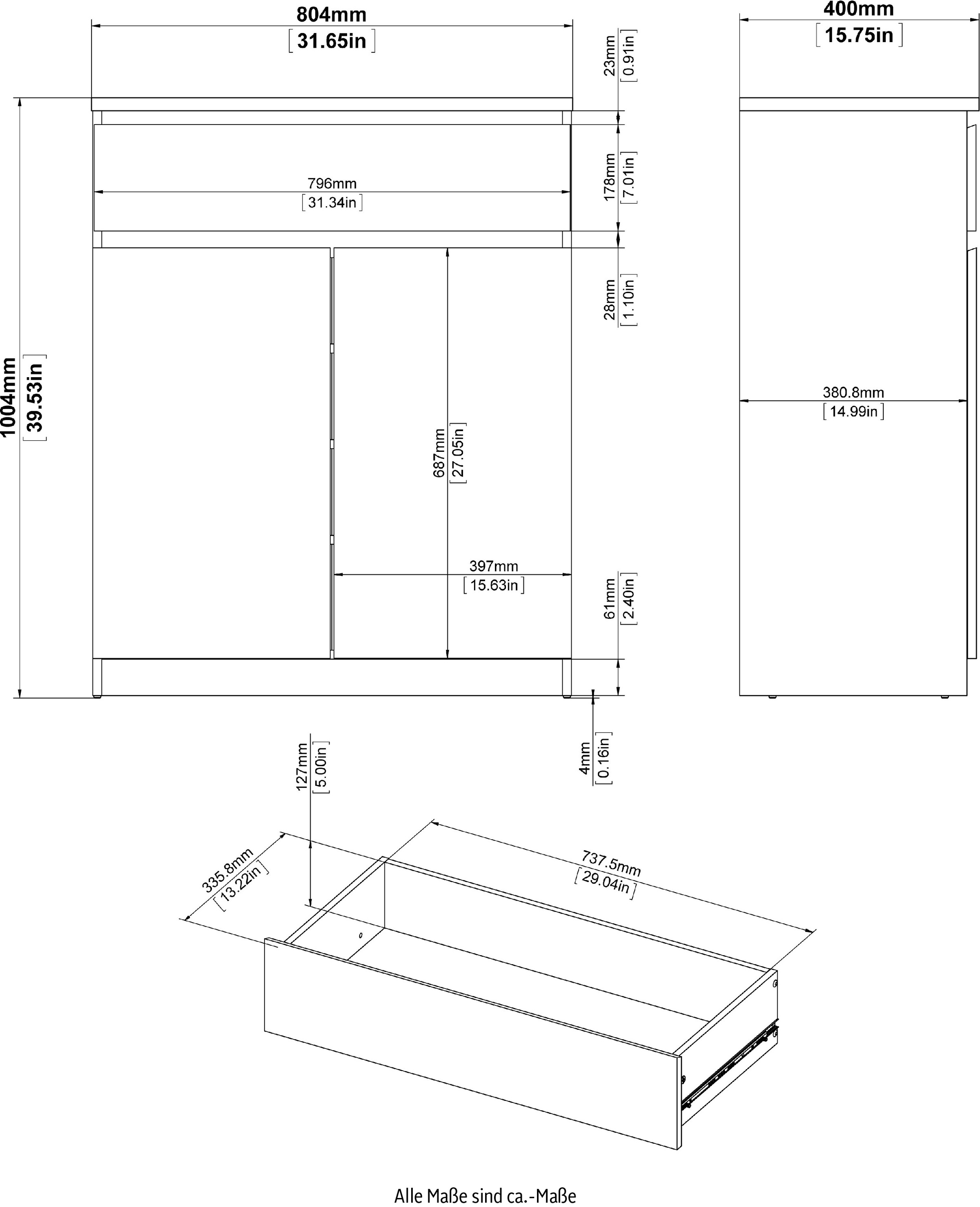 INOSIGN Kommode »Naia«, abgerundete Schubladenkanten auf Metallgleiter, Breite 80,2 cm