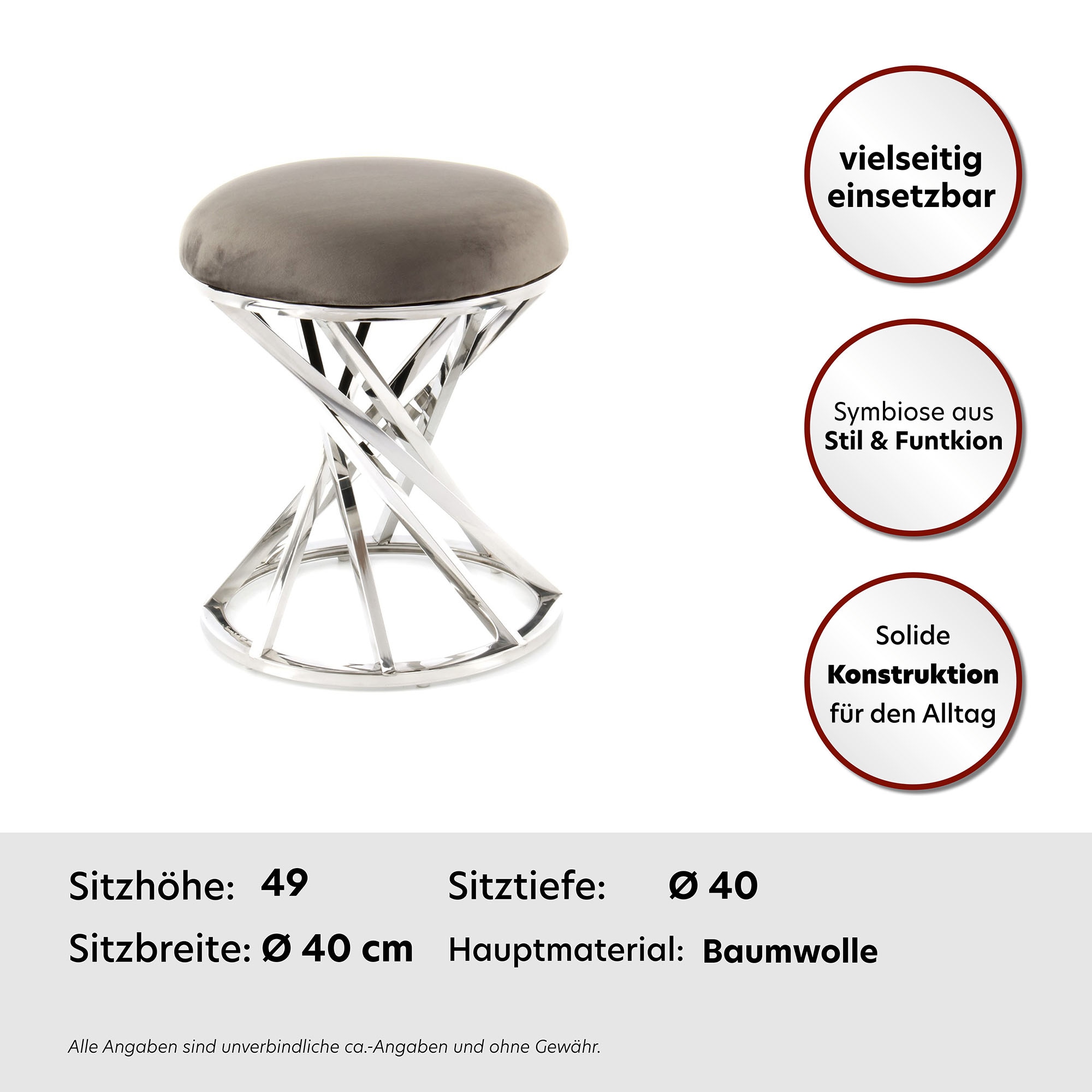 Kayoom Sitzhocker »Hocker Wesley 325,Sitzpouf in elegantem Design, Gestell aus Metall« 1 Stk. tlg. glamourös, hochwertig, mit weichem Sitzkissen und Stoffbezug