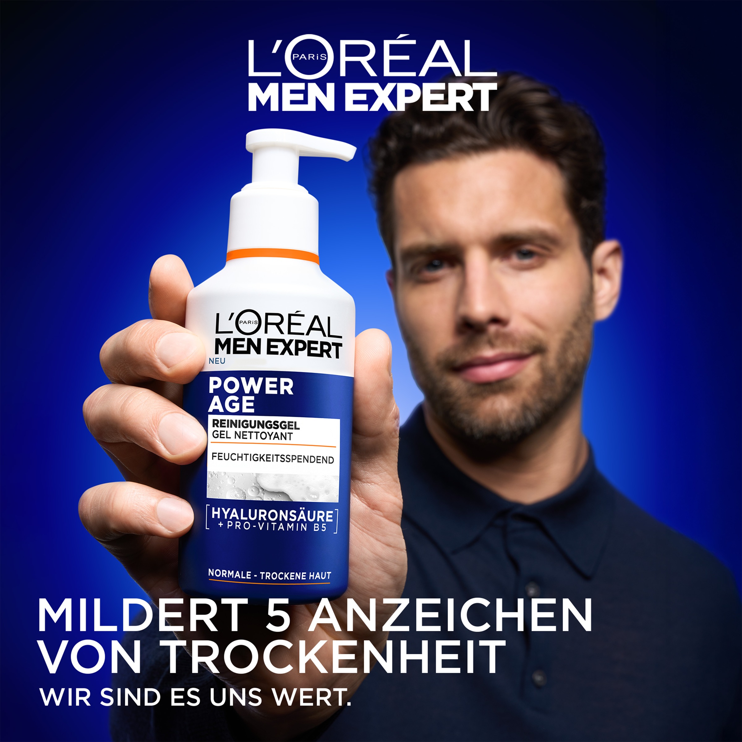 L'ORÉAL PARIS MEN EXPERT Gesichts-Reinigungscreme »POWER AGE FEUCHTIGKEITSSPENDENDES REINIGUNGSGEL« mit hydratisierender Hyaluronsäure und nährendem Vitamin B5