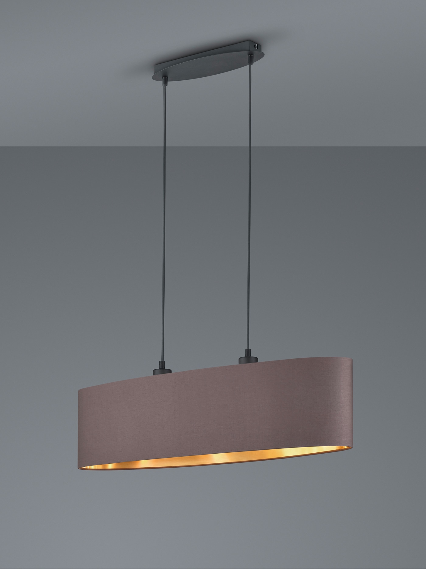 my home Pendelleuchte »Josie«, 2 flammig, Leuchtmittel E27 | ohne Leuchtmittel, Hängeleuchte 2-flammig, Schirm taupe und innen goldfarbig