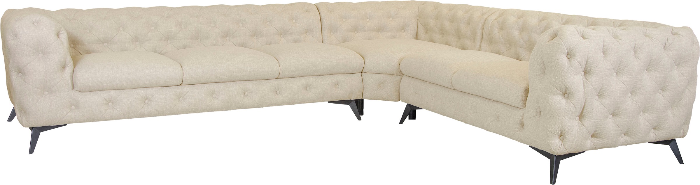 Leonique Chesterfield-Sofa »Ecksofa GLYNIS L-Form mit Wellenunterfederung, Maße B/T/H 323/264/75cm«, aufwändige Knopfheftung, moderne Chesterfield Optik, Fußfarbe wählbar
