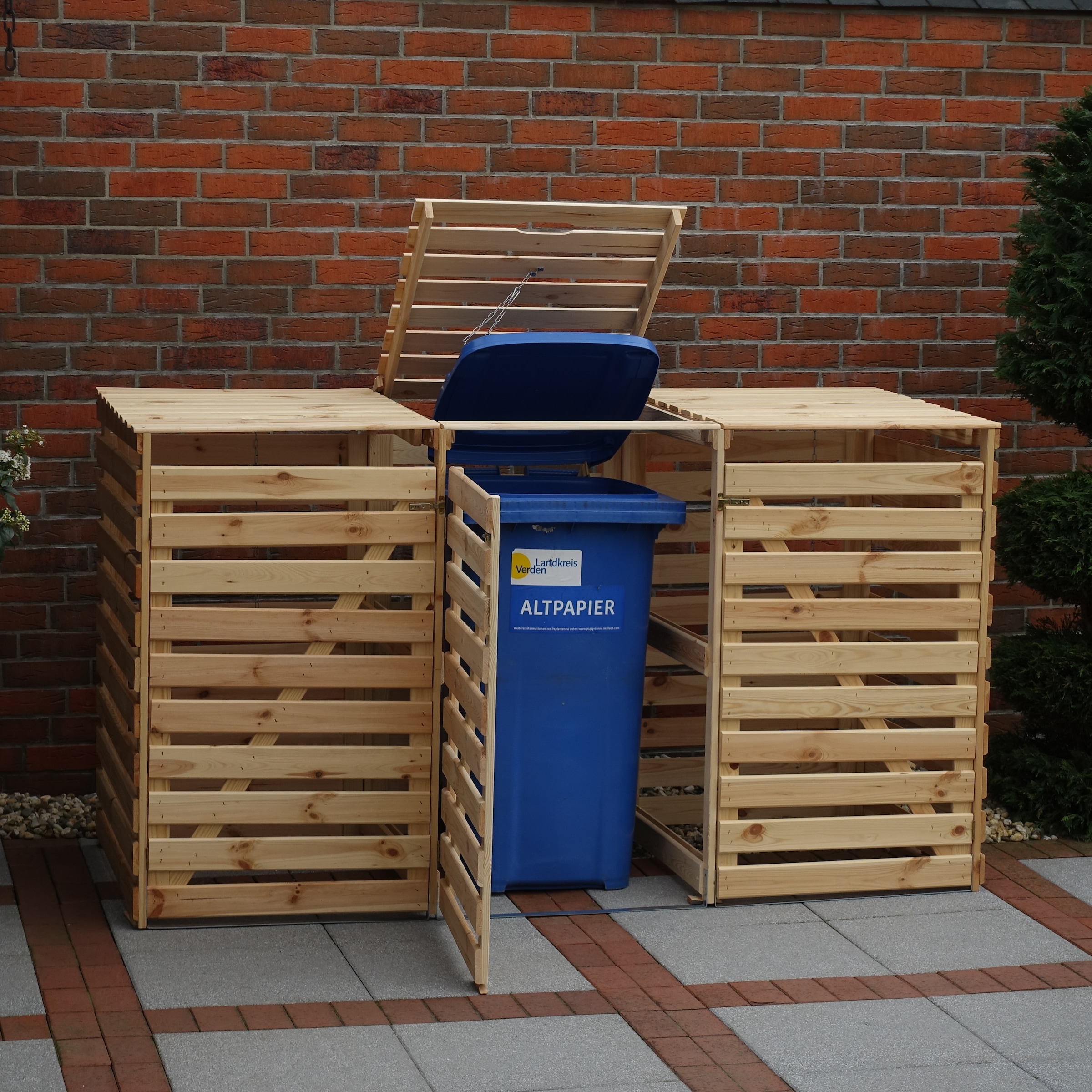 promadino Mülltonnenbox »Vario III«, für 3 Tonnen, robust aus ökologisch, zertifiziertem Kiefernholz