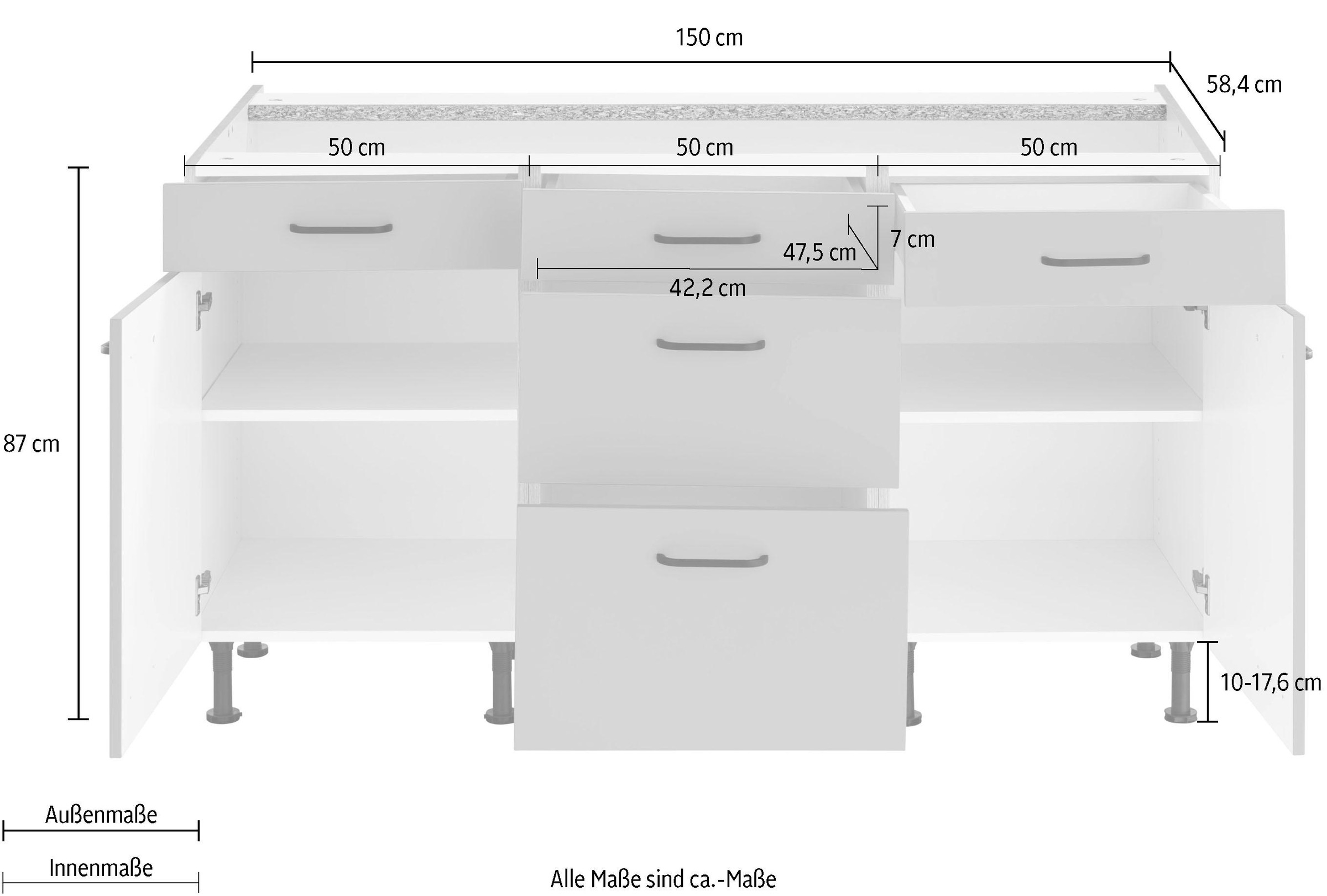 höhenverstellbaren Soft-Close-Funktion, »Elga«, 150 Raten Unterschrank Füßen, St.), (3 auf mit kaufen cm Breite OPTIFIT