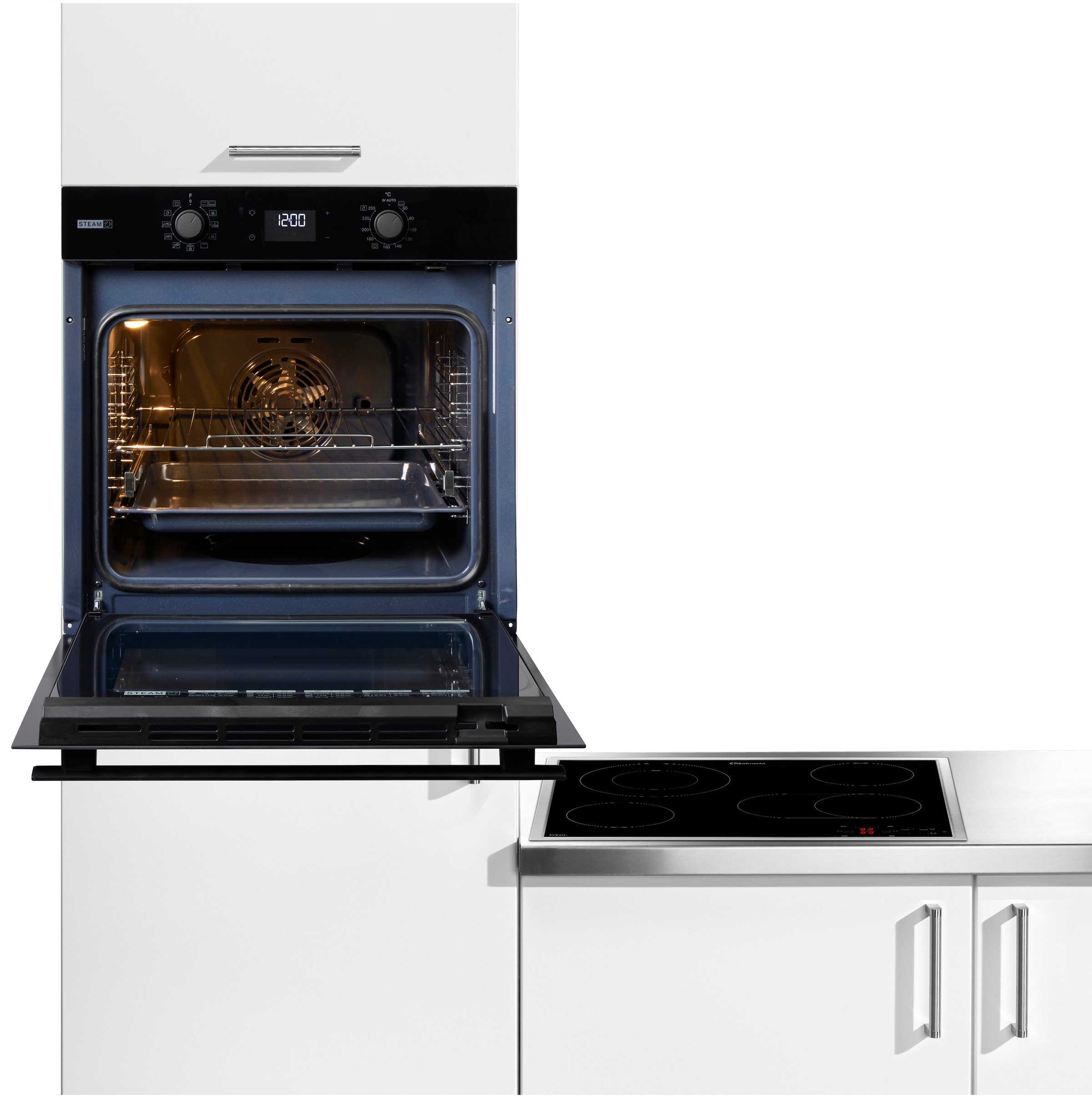 BAUKNECHT Backofen-Set »BAKO 760 Steam BL« mit 1-fach-Teleskopauszug Set, 2 Stk. tlg. GentleSteam – für ein saftiges Inneres und ein knuspriges Äußeres