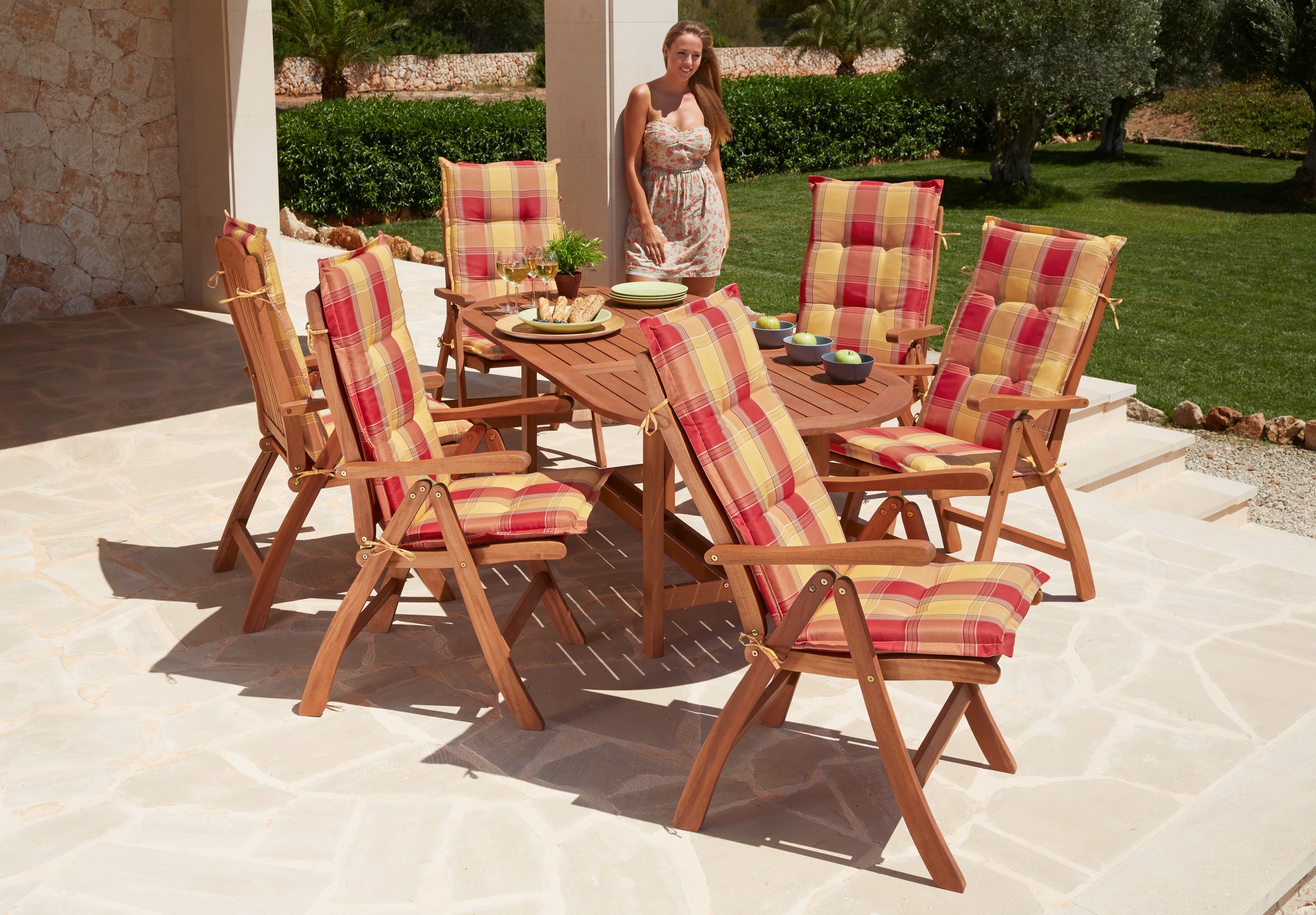 MERXX Garten-Essgruppe »Maracaibo« 6xKlappsessel, inkl. Auflagen, 1x Auszie günstig online kaufen