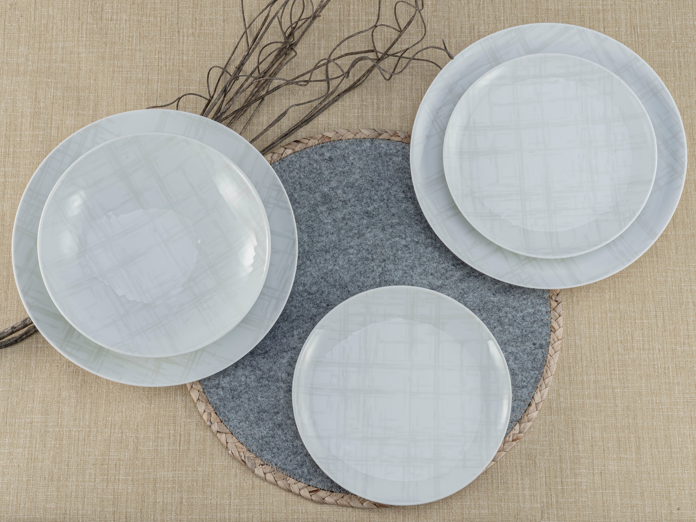 CreaTable Teller-Set »Geschirr-Set Home - Shabby Chic«, (Set, 12 tlg., Tafelservice für 4 Personen), Service, weiß, Used-/Vintage-Look, 12 Teile, für 4 Personen