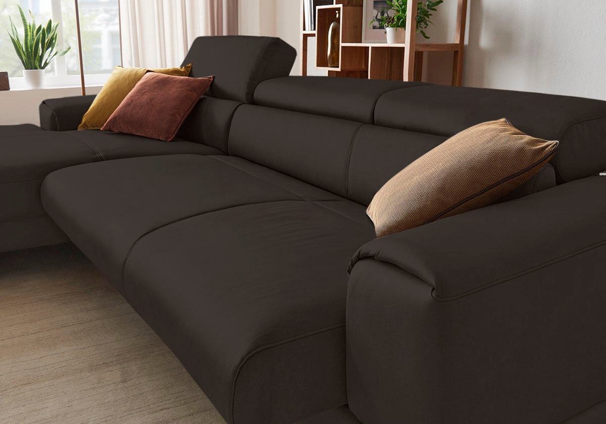 W.SCHILLIG Ecksofa »piedroo, Designsofa mit tollem Sitzkomfort, bequem und elegant, L-Form«, Kopfteilverstellung, wahlweise mit Sitztiefenverstellung, Breite 343cm