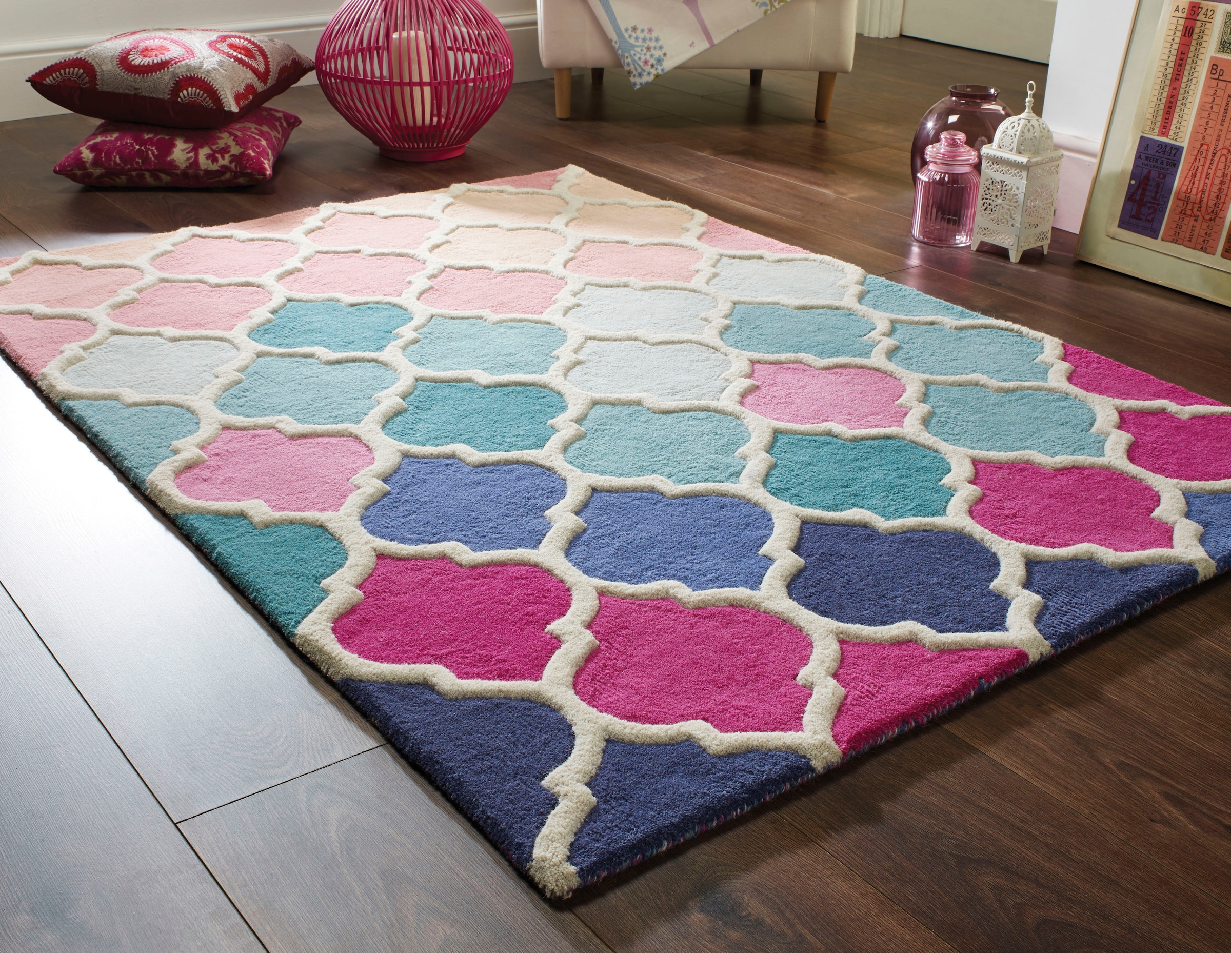 FLAIR RUGS Wollteppich »Rosella«, rechteckig, 10 mm Höhe, 100% Wolle, mehrfarbig, Ornamente, mit Hoch-Tief-Effekt