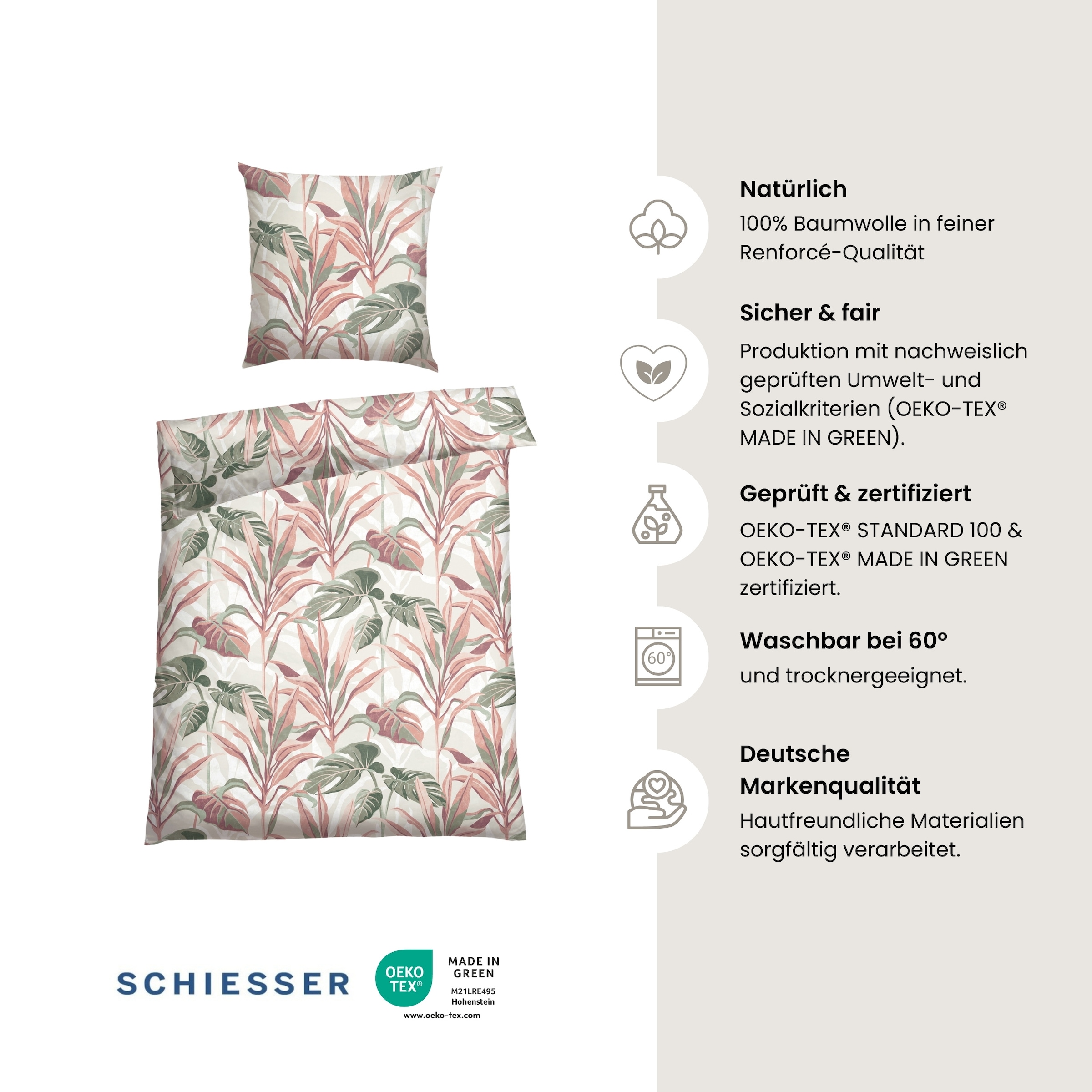 Schiesser Bettwäsche »Camilla aus weicher Baumwolle mit floralem Muster« 2 MADE IN GREEN by OEKO-TEX®