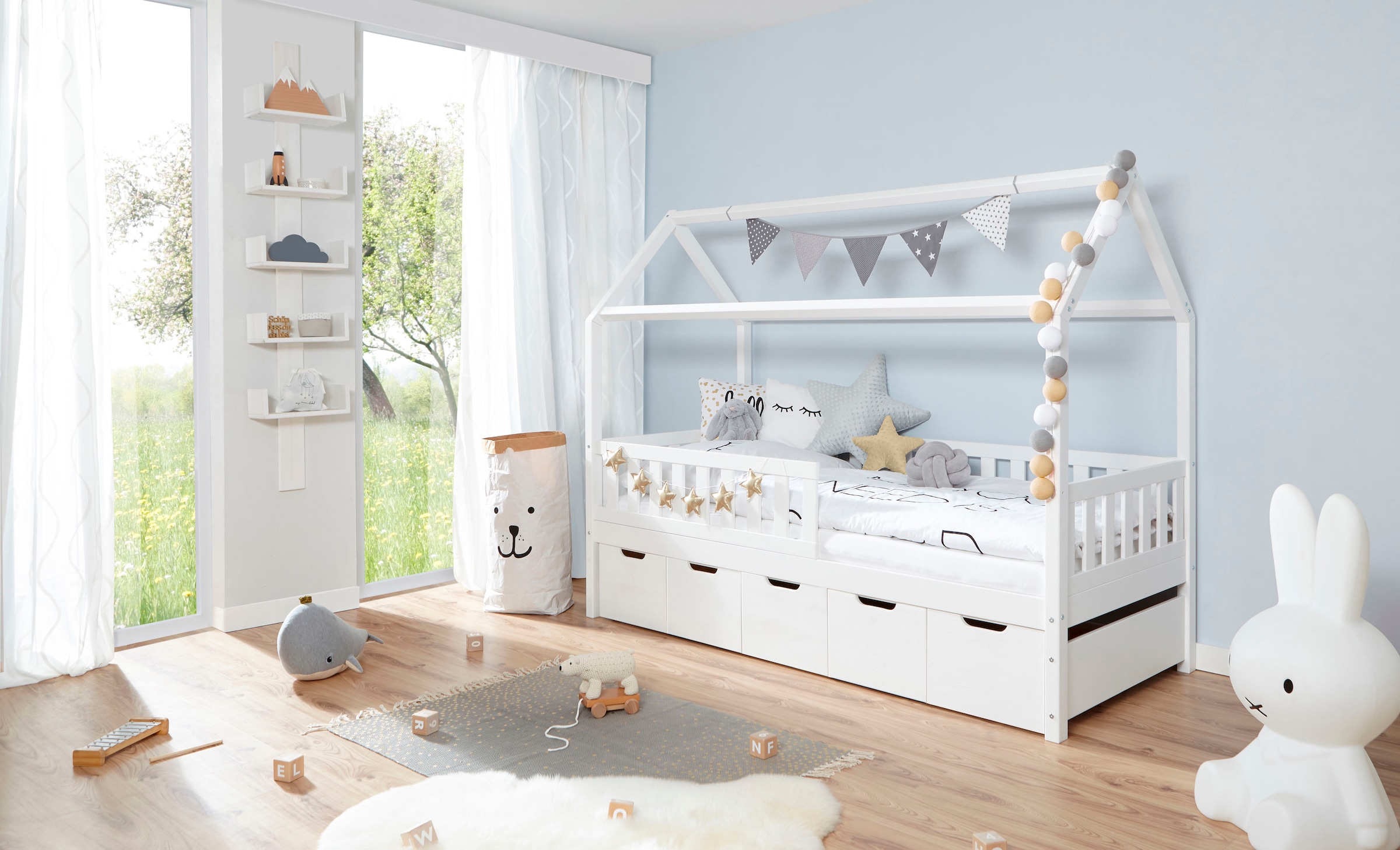 Ticaa Hausbett »Traumhaus«, Hausbett, inkl. Schubkasten und Rollrost
