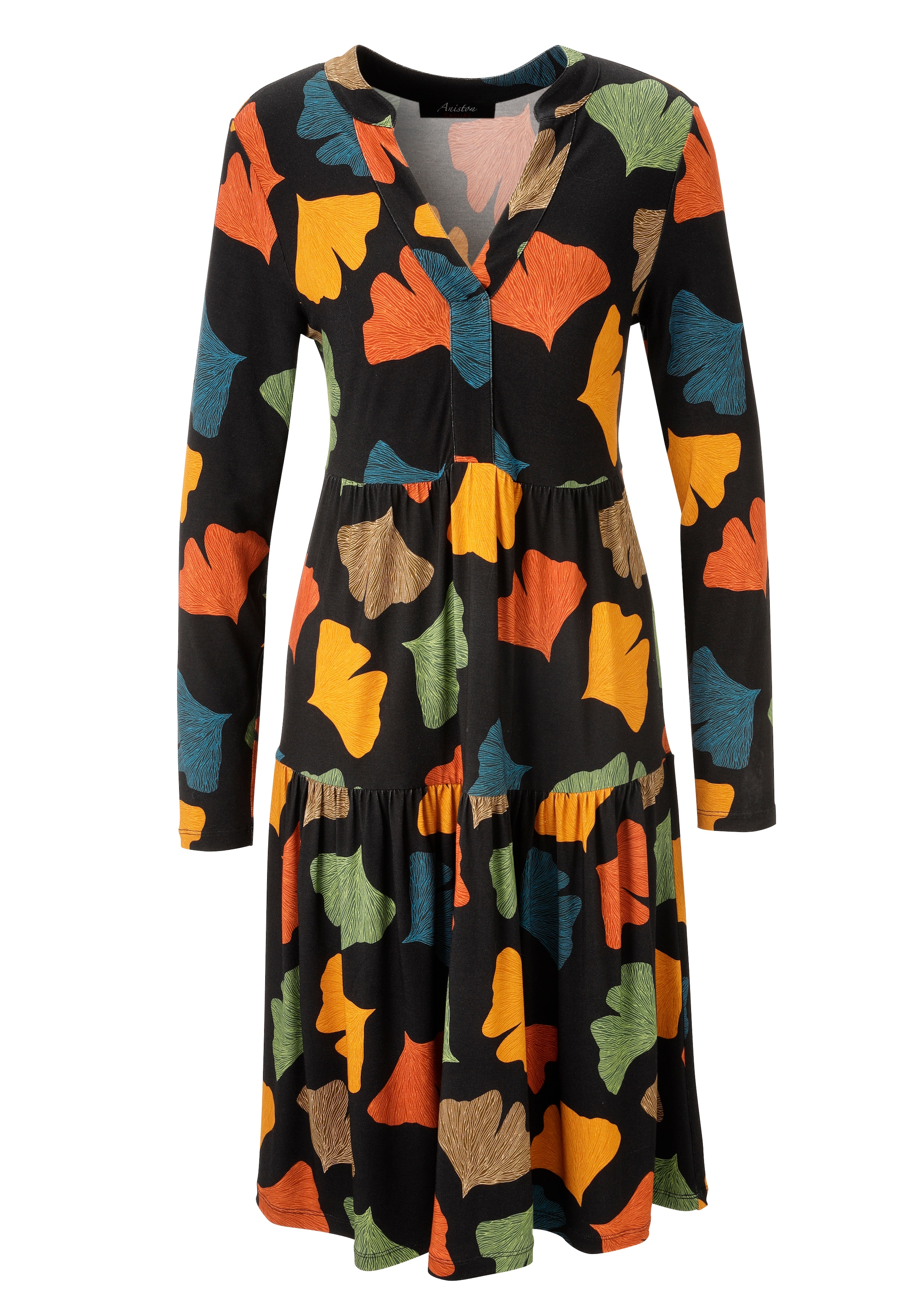 Aniston CASUAL Jerseykleid mit bunten Blättern bedruckt - jedes Teil ein Unikat