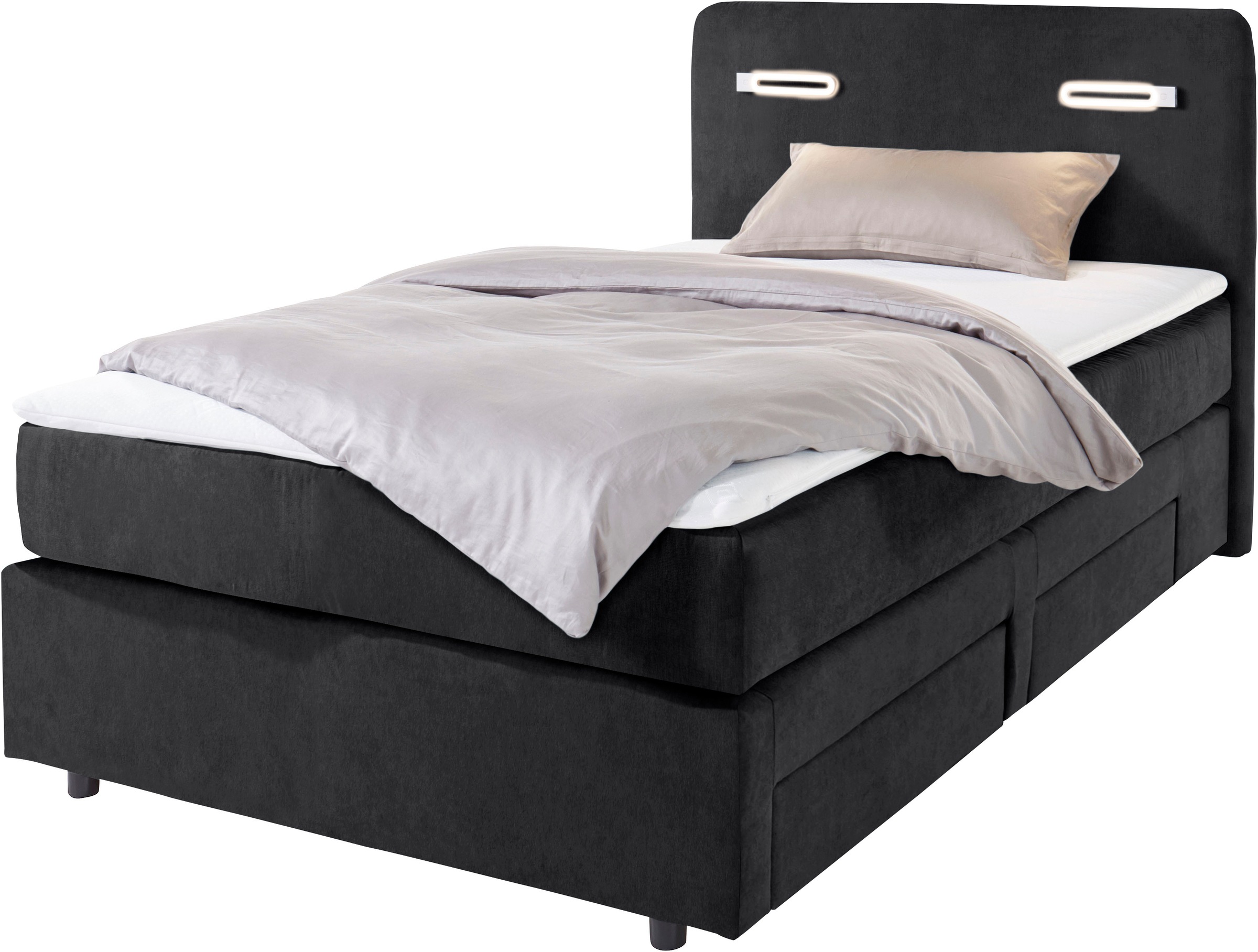 INOSIGN Boxbett »Luan«, Schubkästen, LED-Beleuchtung und Topper, in Breite 120 cm und 180 cm