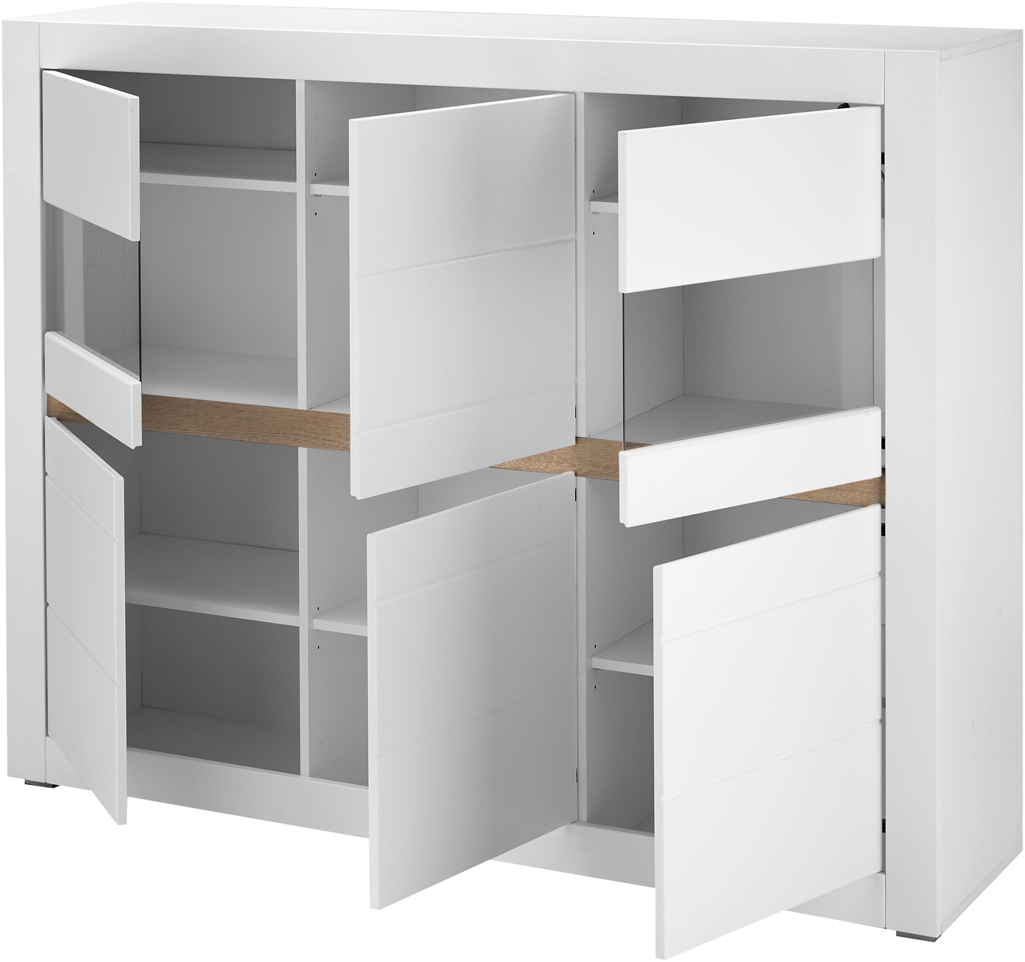INOSIGN Highboard »Chester, moderne Kommode, Schrank mit Stauraum, Sideboard in Weiß Matt«, (1 St.), austauschbare Blende in Griffleiste, zeitloses Design, 165 cm breit