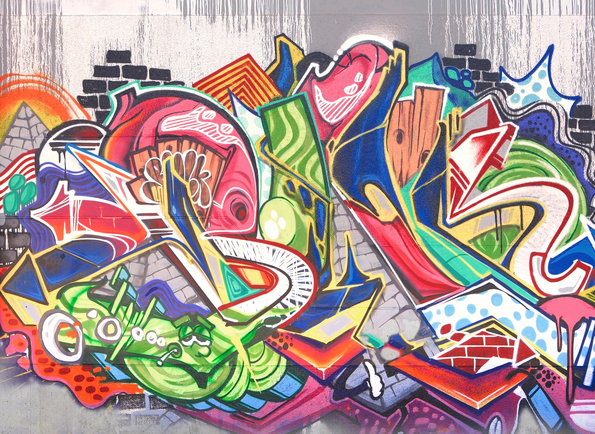 Fototapete Vliestapete Graffiti Bunt Grau Grün Rot Orange Blau 3,50x2,55 m günstig online kaufen