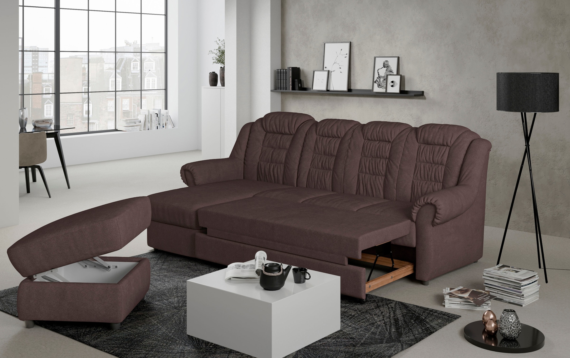 Home affaire Ecksofa »Boston L-Form«, mit hoher Rückenlehne, wahlweise mit Bettfunktion