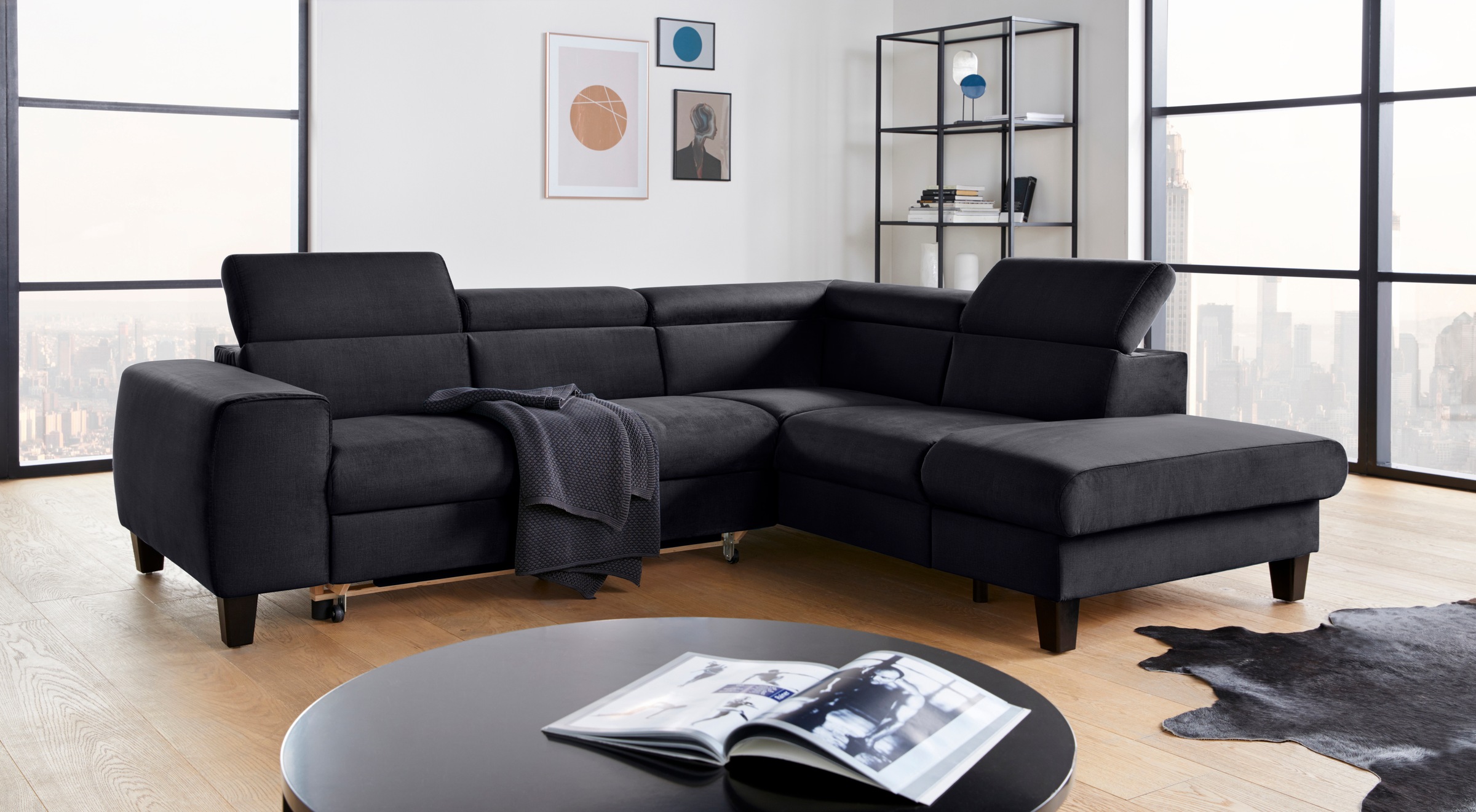 COTTA Ecksofa »Morven L-Form mit Kopfteilverstellung«, wahlweise mit Bettfunktion, Bettkasten & Wireless-Charger