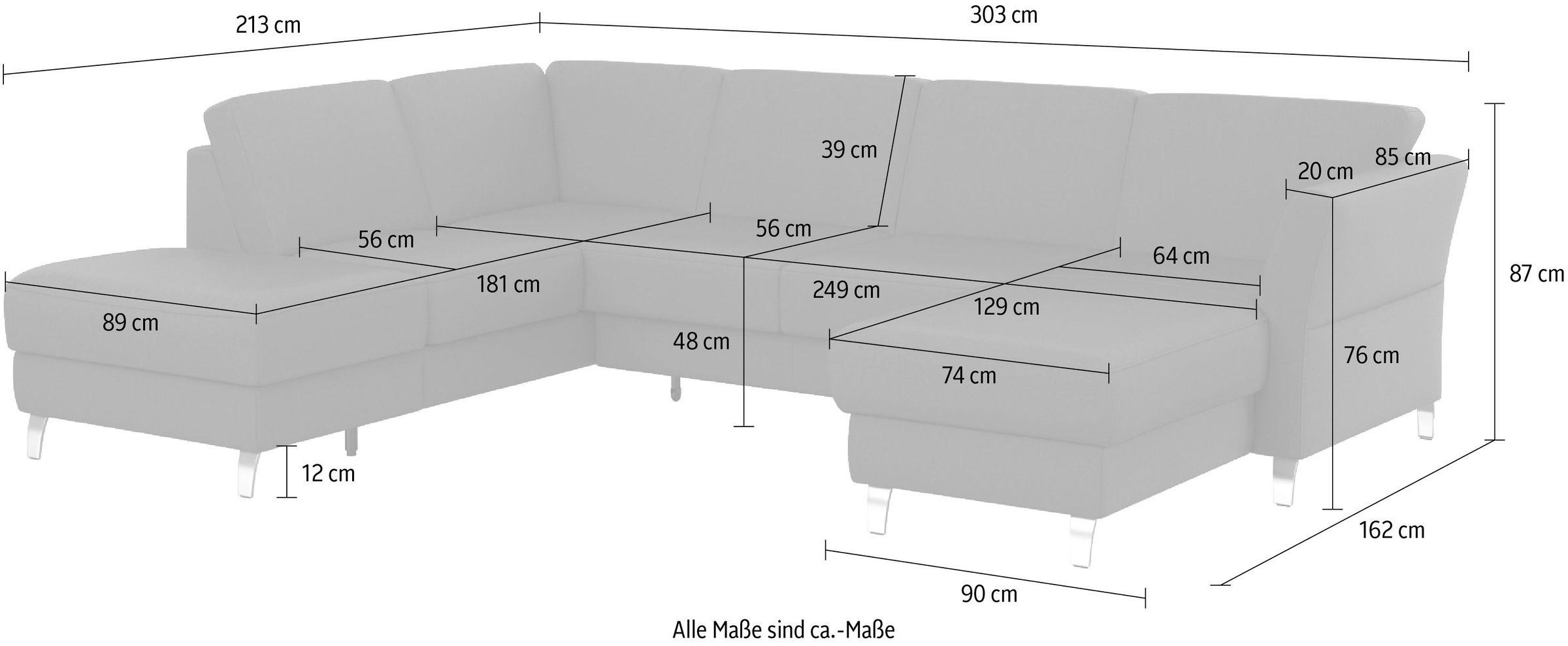 sit&more Wohnlandschaft »Visby U-Form«, Wahlweise mit Bettfunktion und Stauraum, frei im Raum stellbar
