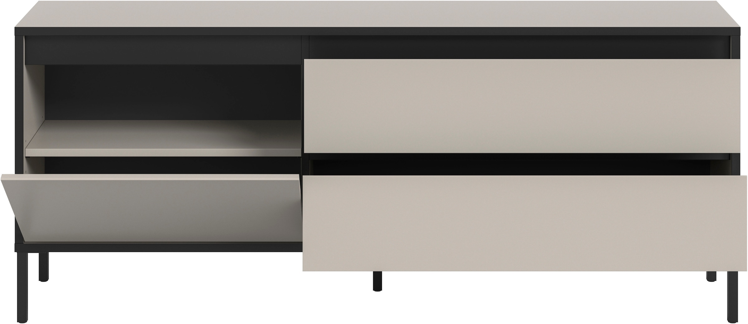 INOSIGN Lowboard »NORT, Breite: 150cm, mit Metall Stabfuß, 1 Klappe, 2 Schubkästen«, TV-Lowboard, Mediaschrank, Mediaboard, TV-Schrank, Schrank, Board