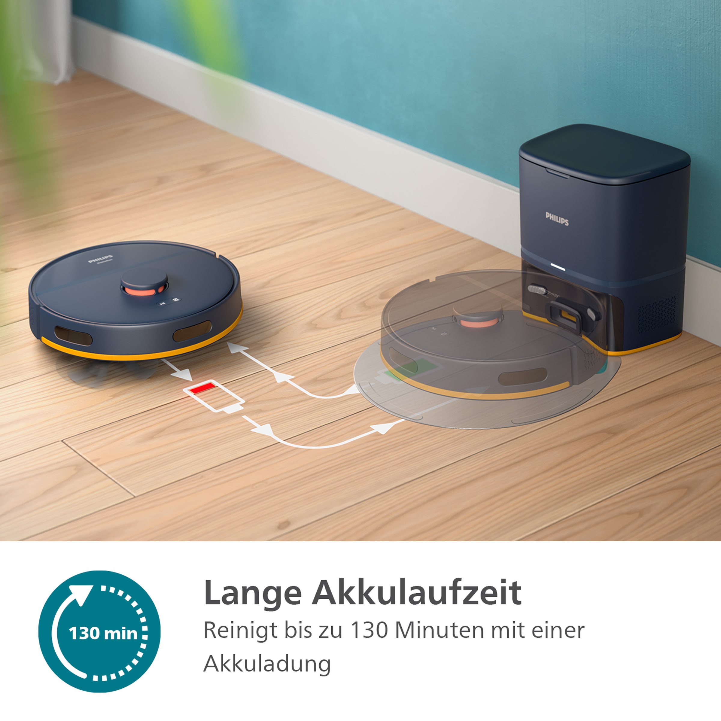 Philips Nass-Trocken-Saugroboter »XU2100/10 2000 Series, mit Teppich-Boost Funktion«, LDS-Radarnavigationssystem, HomeRun App, inkl. Entleerungsstation