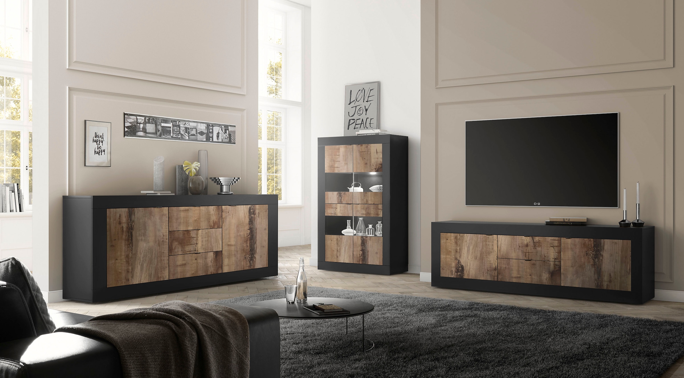 INOSIGN Sideboard »Basic Breite 210 cm, Kommode 2 Türen, 3 Schubkästen, Anrichte,«, Metallgriff, moderne Rahmenoptik, viel Stauraum, Farbauswahl