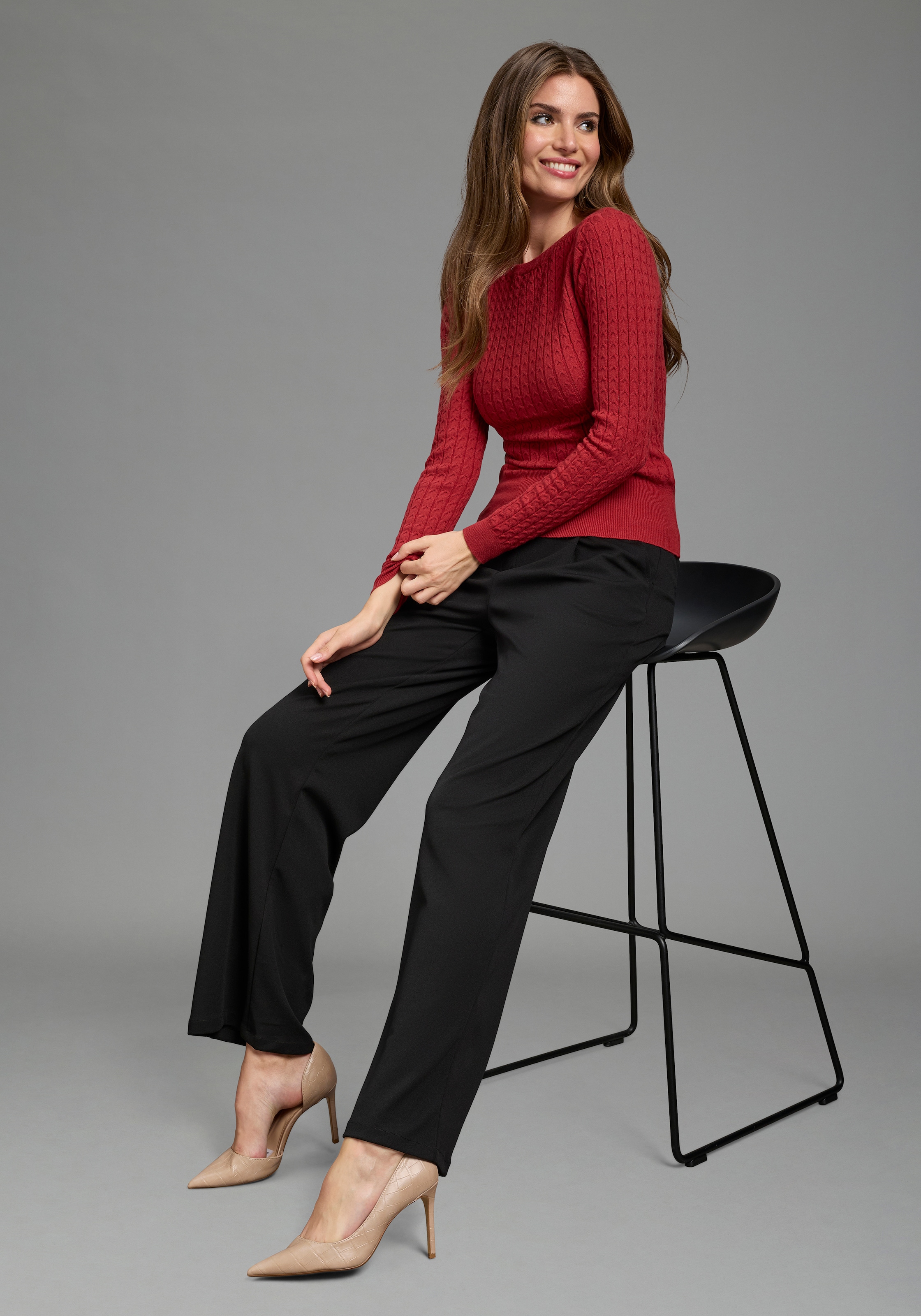 Melrose Strickpullover mit Zopfmuster, aus weicher Viskosemischung