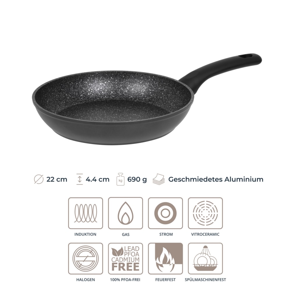 RESTO Kitchenware Bratpfanne »Atik Universalpfanne langlebig durch hitzebeständige Außenbeschichtung«, Aluminium, (1 tlg.), Komfortabler ergonomischer Soft-Touch Griff mit Hängeschlaufe