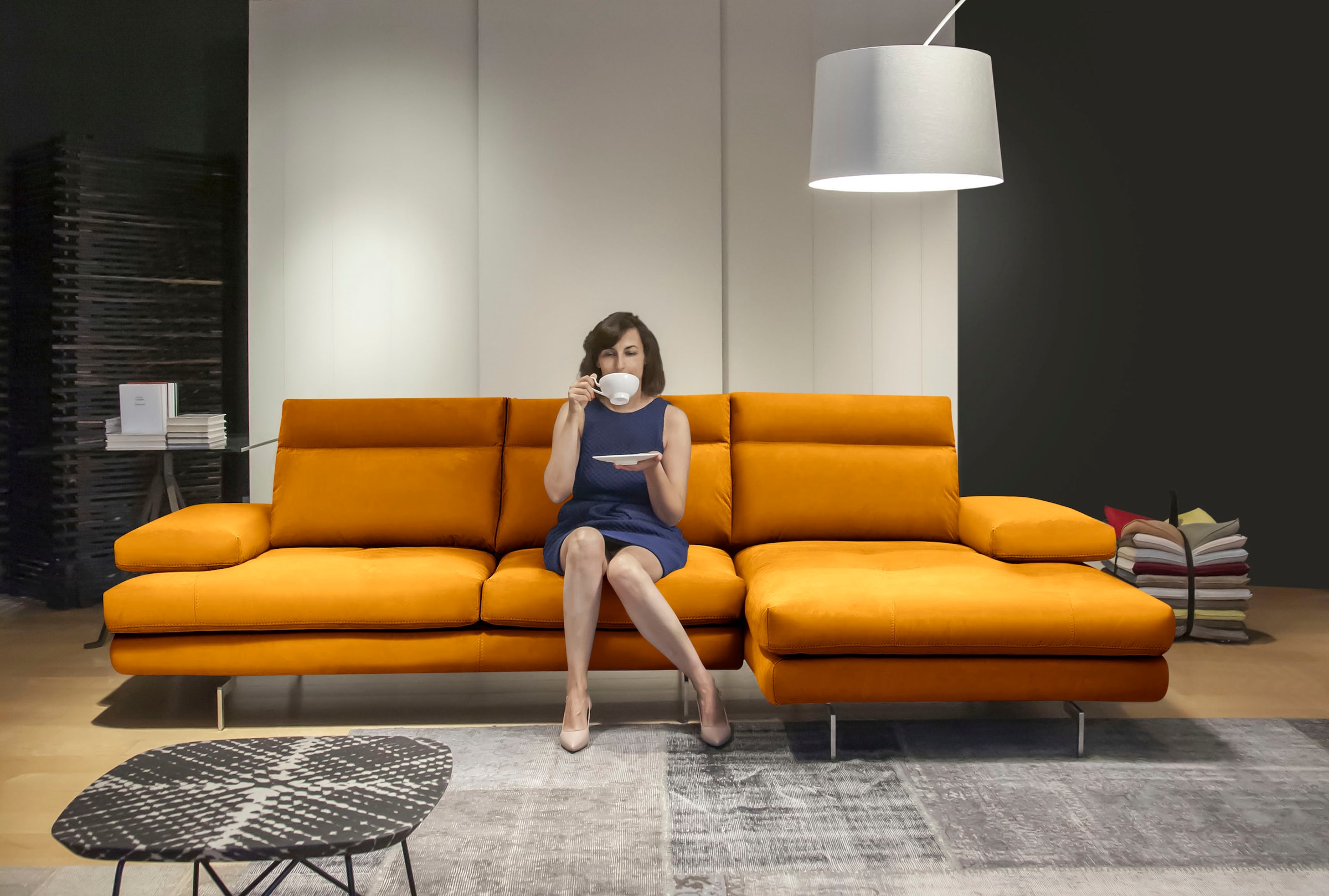 CALIA ITALIA Ecksofa »Toby Wing, Komfortsofa der Extraklasse, bequem, L-Form«, inklusive Sitztiefenverstellung, Füße in chrom glänzend