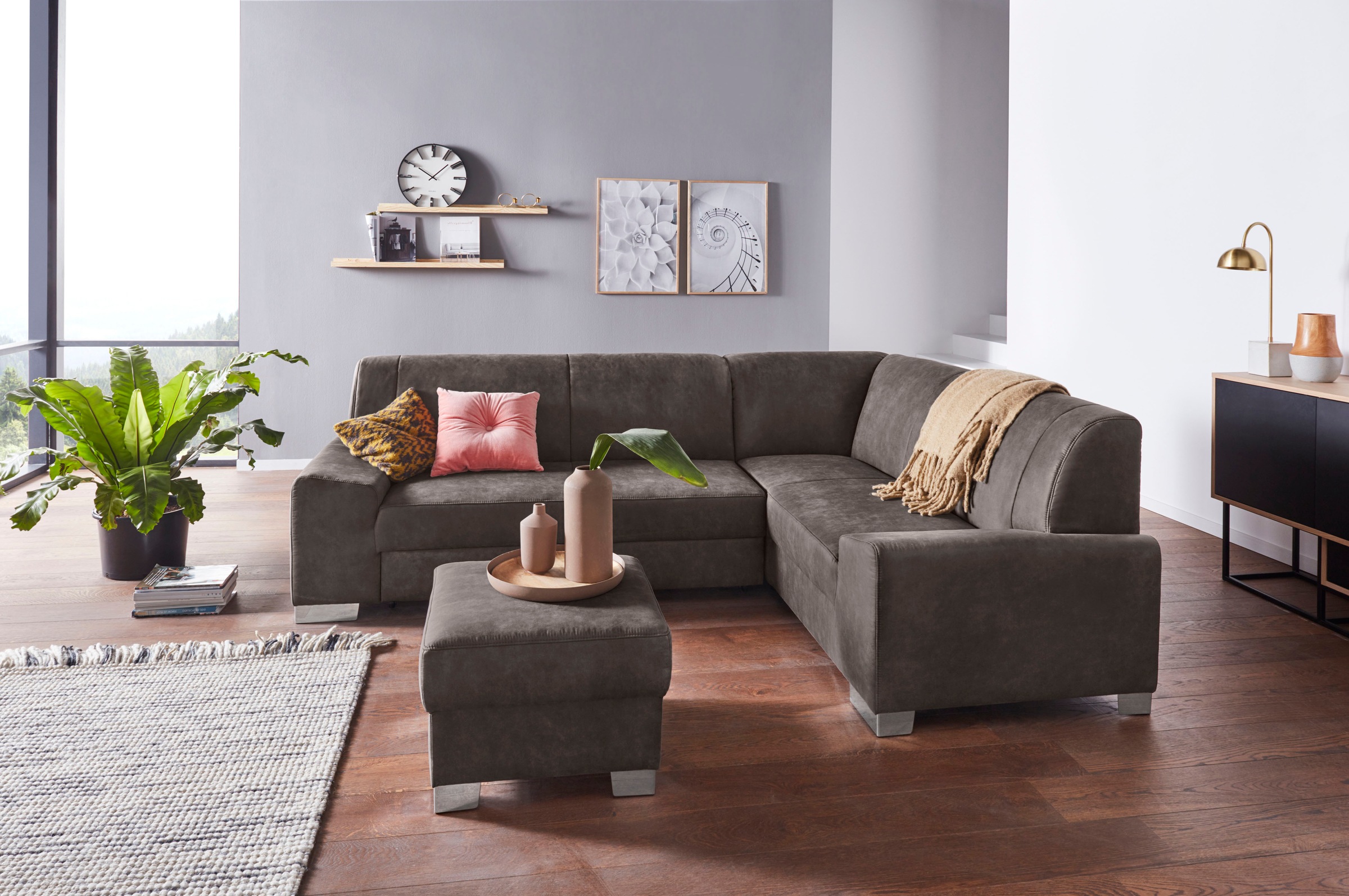 DOMO collection Ecksofa »Anzio in kubischer Formensprache, flache Armlehnen, L-Form«, Wahlweise mit Bettfunktion und Federkern für hohen Sitzkomfort