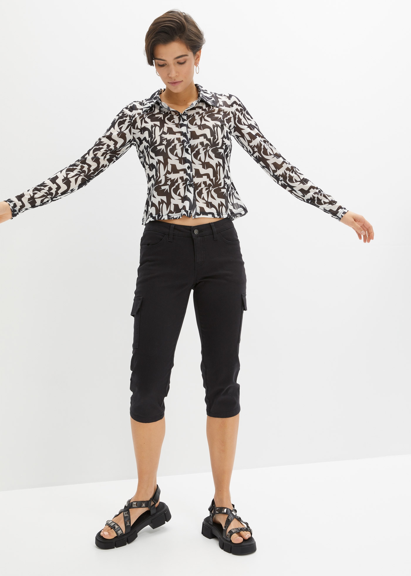 bonprix Caprihose  aus Baumwolle mit Elasthan, Skinny Fit, im Cargo-Look