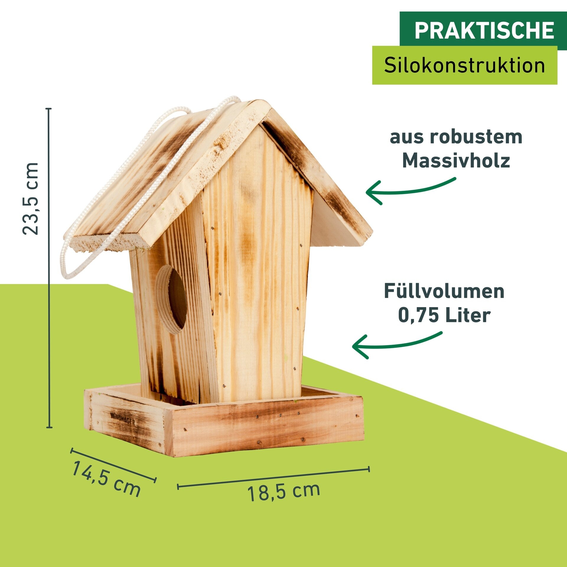 Windhager Vogelhaus »Cottage, Futterspender aus robustem Metall, inkl. Aufhängung« Futterstation, Füllvolumen ca. 0,75 L, 18,5x14,5x23,5 cm