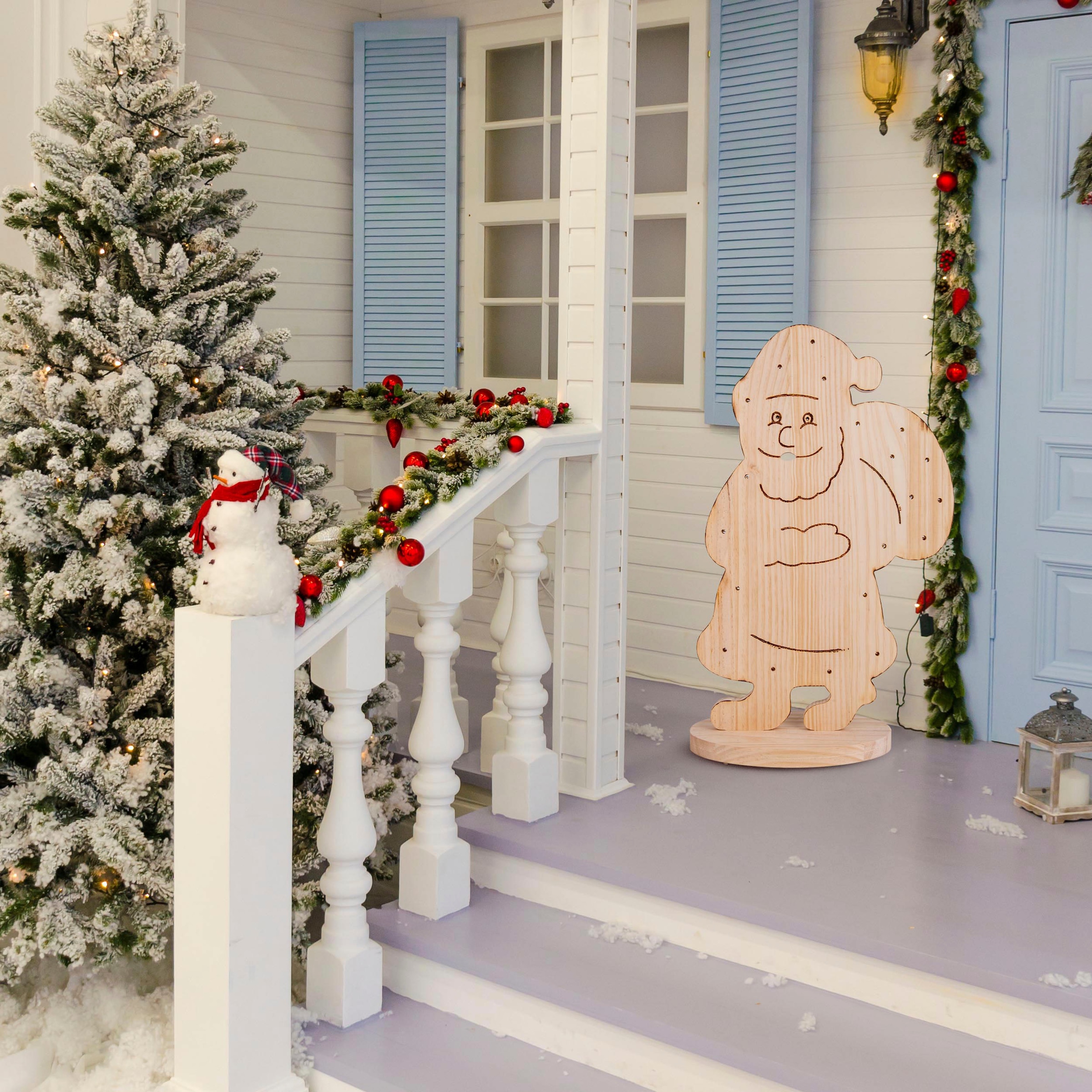 Weihnachtsdeko aus bestellen »Santa, Batteriebetrieben auf Holz-Stehleuchte, 80 LED Holz«, cm, Raten ca. näve Höhe Dekoobjekt