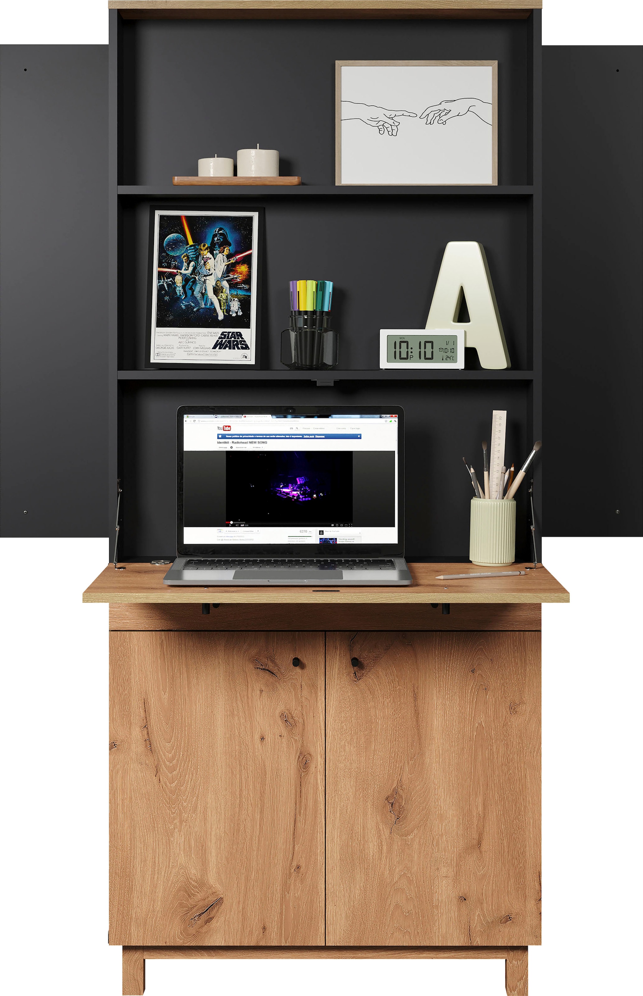 andas Computerschrank »Skive«, (1 St.), Das kleine Büro im Schrank, 76 cm breit, Sekretär, Navi Blau / Eiche