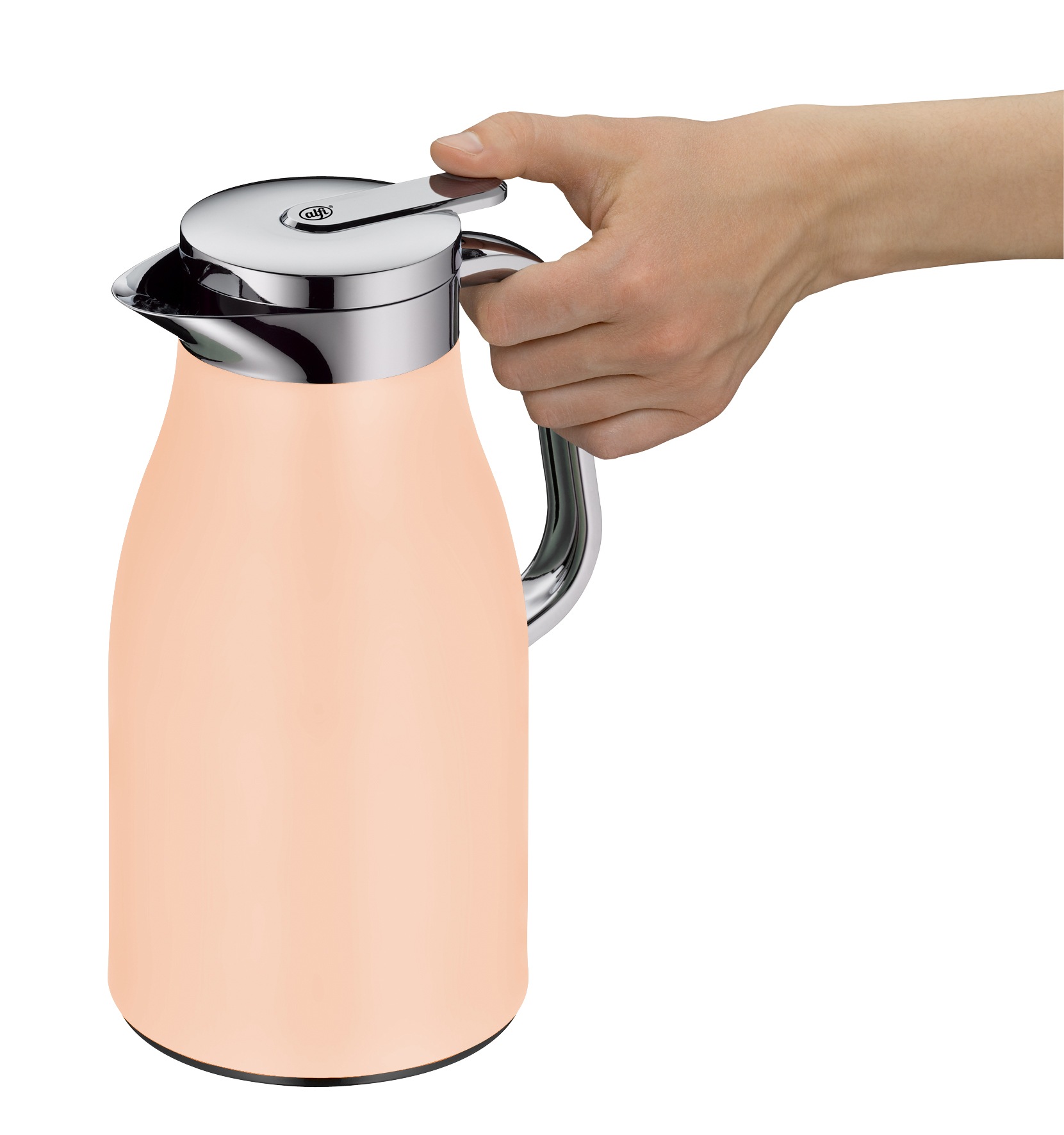 Alfi Isolierkanne »SKYLINE, mit Hartglaseinsatz und ergonomischem Griff«, 1 l, (1 St.), 12h heiß & 24h kalt, Drehverschluss mit bequemem Druckknopf