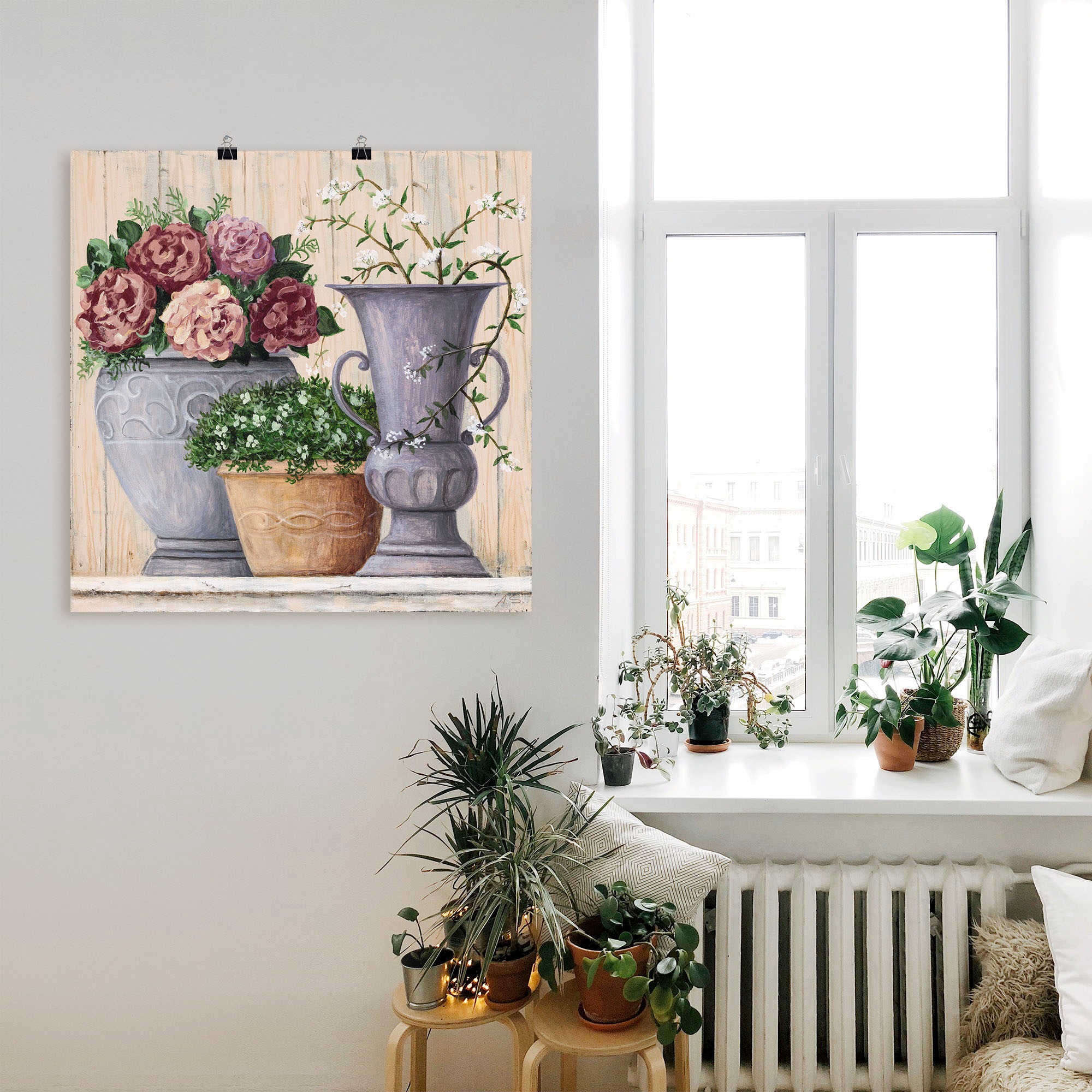 Artland Wandbild »Antike Blumen_hell«, Vasen & Töpfe, (1 St.), als Alubild, Outdoorbild, Leinwandbild, Poster, Wandaufkleber