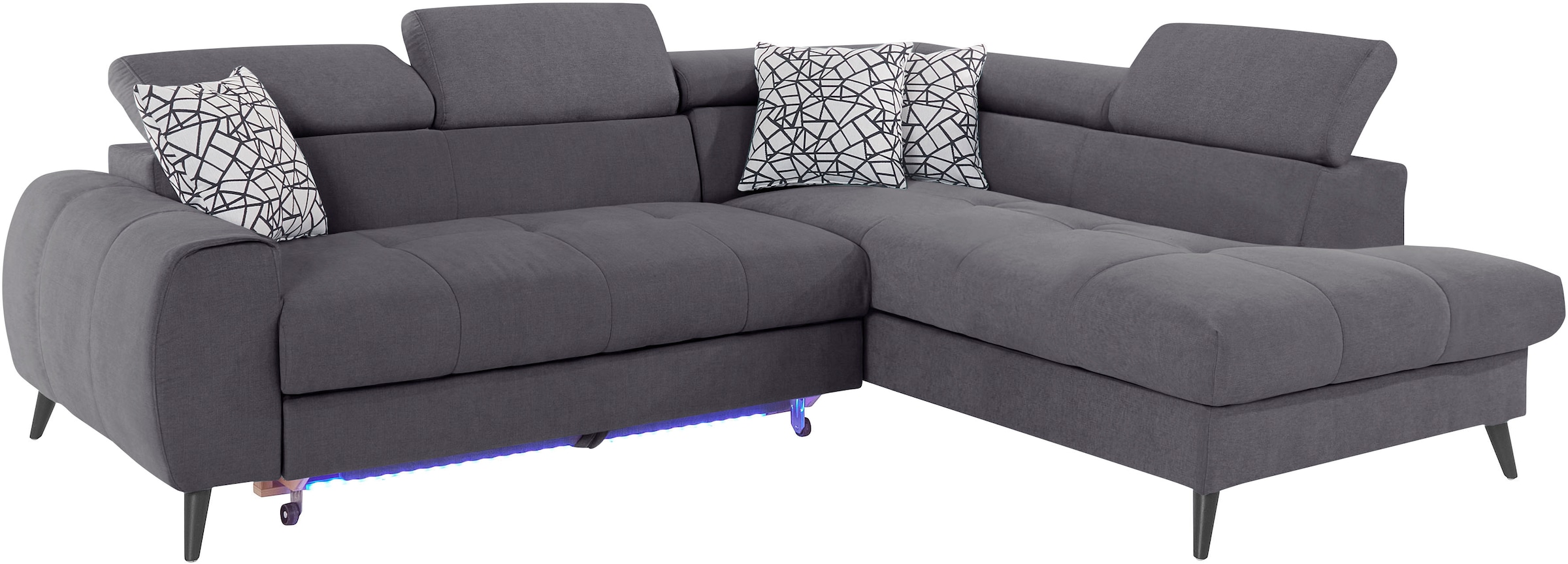 COTTA Ecksofa »Mia L-Form mit 3 Zierkissen« wahlweise mit Bettfunktion, Bettkasten, Beleuchtung & Wireless-Charger