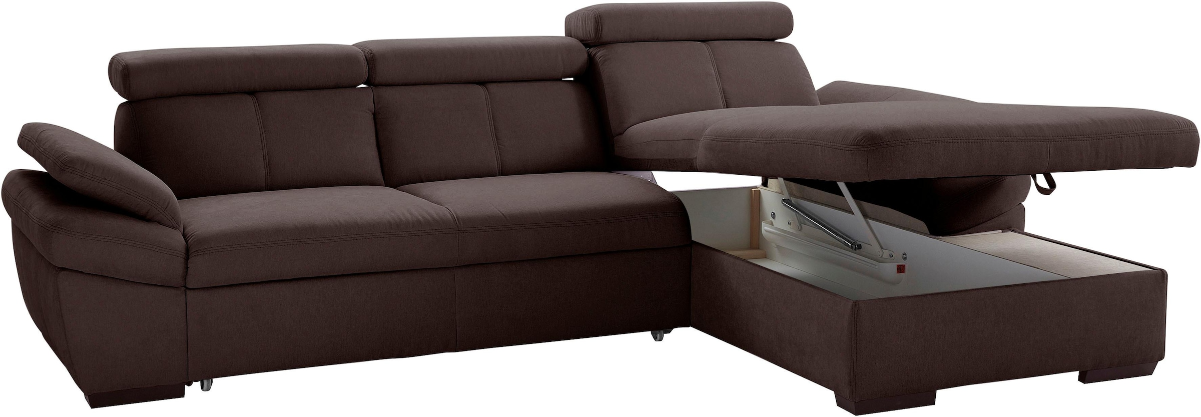 exxpo - sofa fashion Ecksofa »Salerno, inkl. Arm-& Kopfteilverstellung, bequem, Breite 280cm, L-Form« wahlweise mit Bettfunktion und Bettkasten, tolle Detailverarbeitung