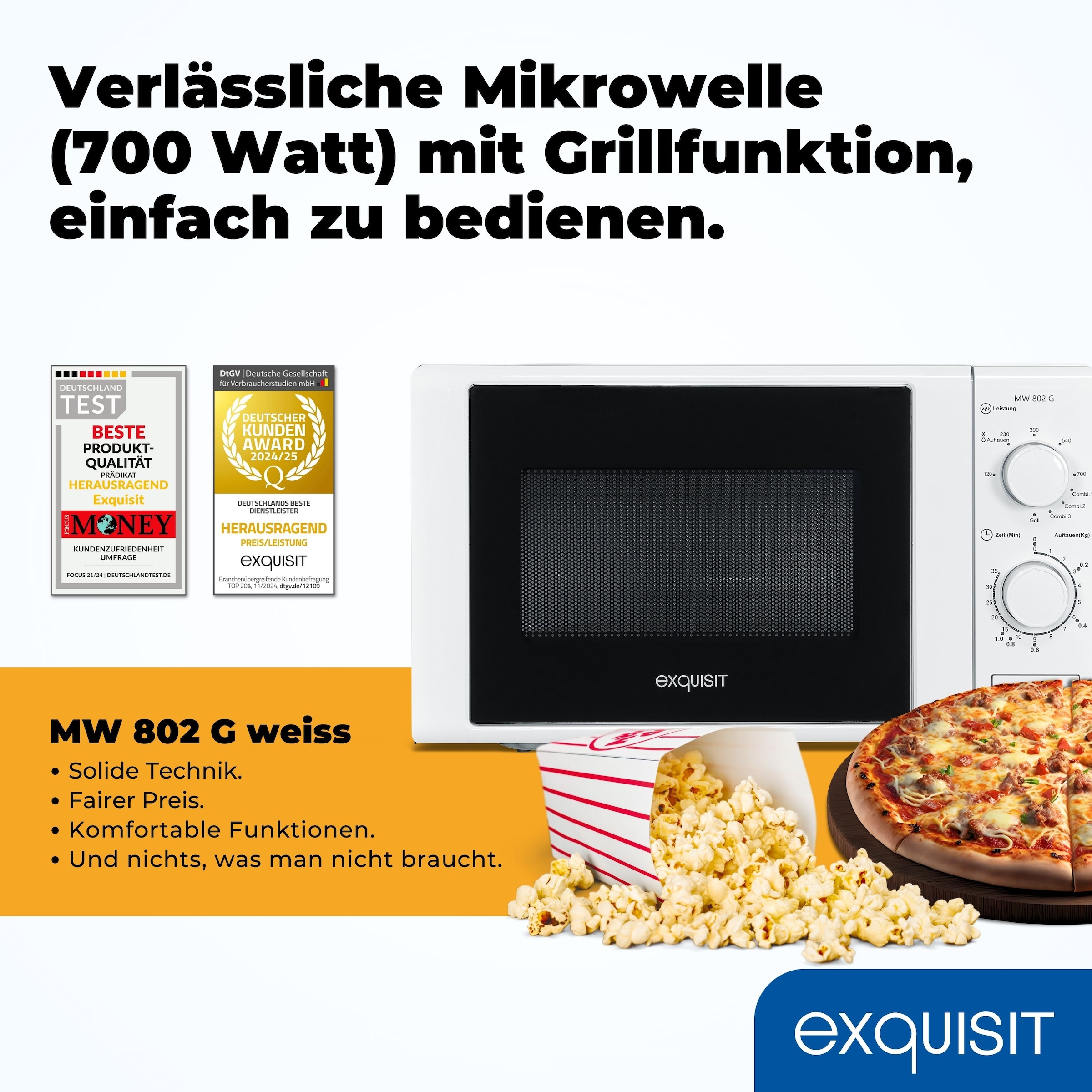 exquisit Mikrowelle »MW 900-030G weiss«, Grill-Mikrowelle, 1050 W
