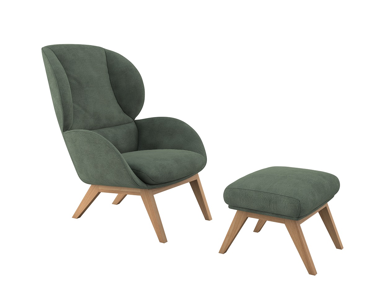 FLEXLUX Polsterhocker »Adria«, Fuß Eiche, Fußhocker für Ohrensessel
