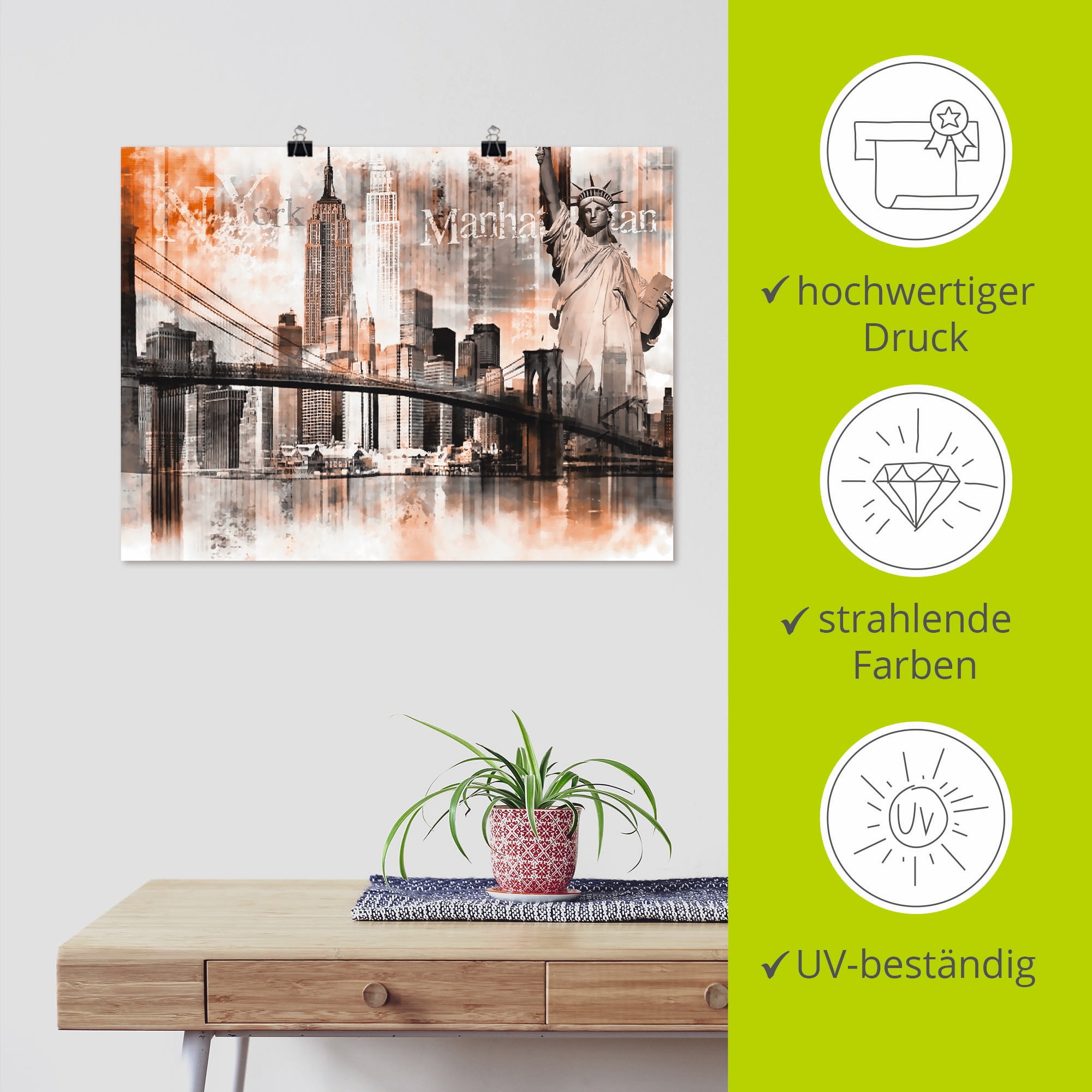 Artland Wandbild »New York Skyline Collage V«, Amerika, (1 St.), als Leinwandbild, Poster in verschied. Größen