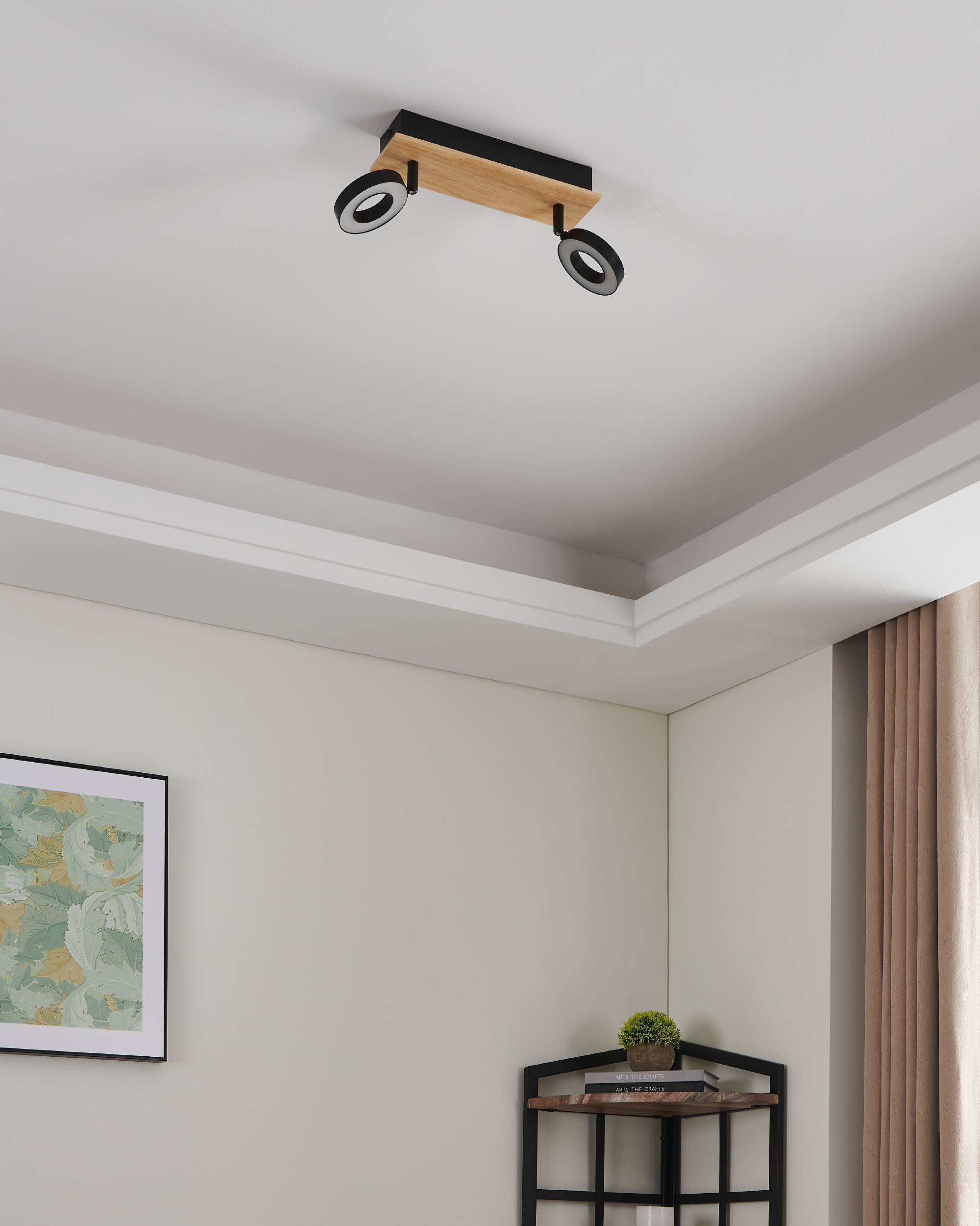 EGLO Deckenleuchte »Rielves Deckenlampe, Holz und Metall, Spotbalken schwenkbar, Lampe« LED-Modul 1 Stk. Warmweiß Spot - L28 x B7 x H17,5 cm - braun, schwarz - 2X4,2W inkl.