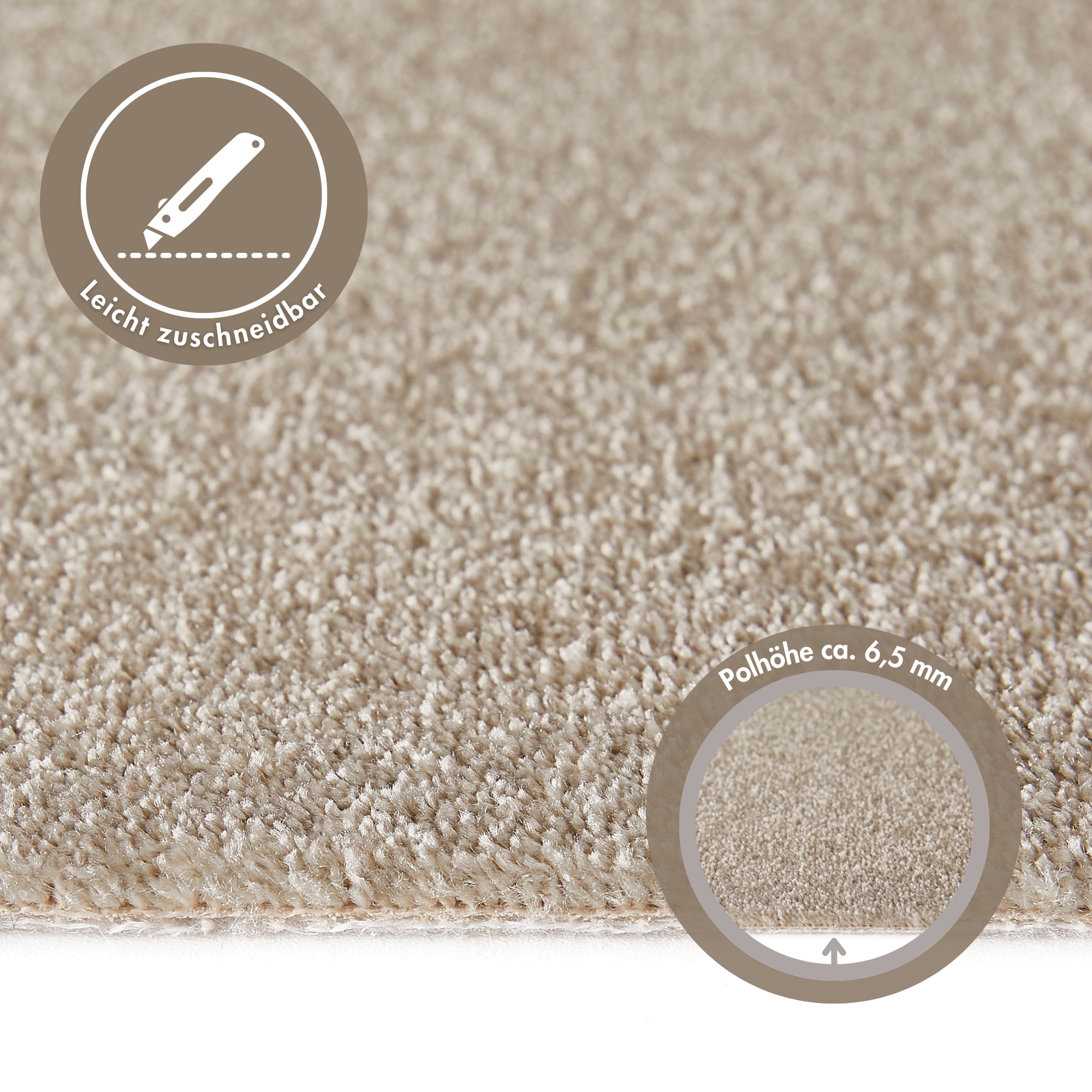 Andiamo Teppichboden »Verona, Velours, Made in Belgium«, rechteckig, 6 mm Höhe, Uni Farben, Breite 400 cm oder 500 cm, strapazierfähig, pflegeleicht