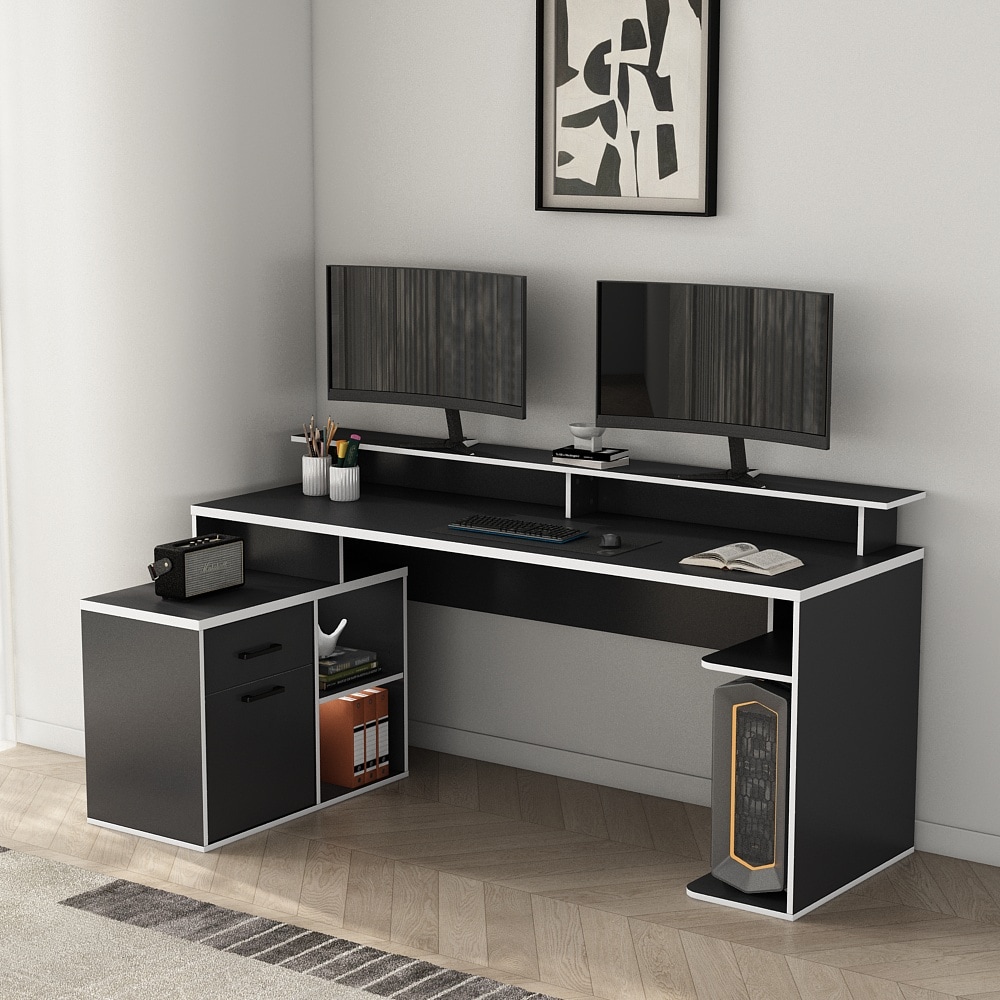 OTTO home Gamingtisch »Game, Computertisch, Eckschreibtisch« , Towerfach, Kabeldurchlass, Monitoraufsatz, Stauraum, Maße 180x102 cm