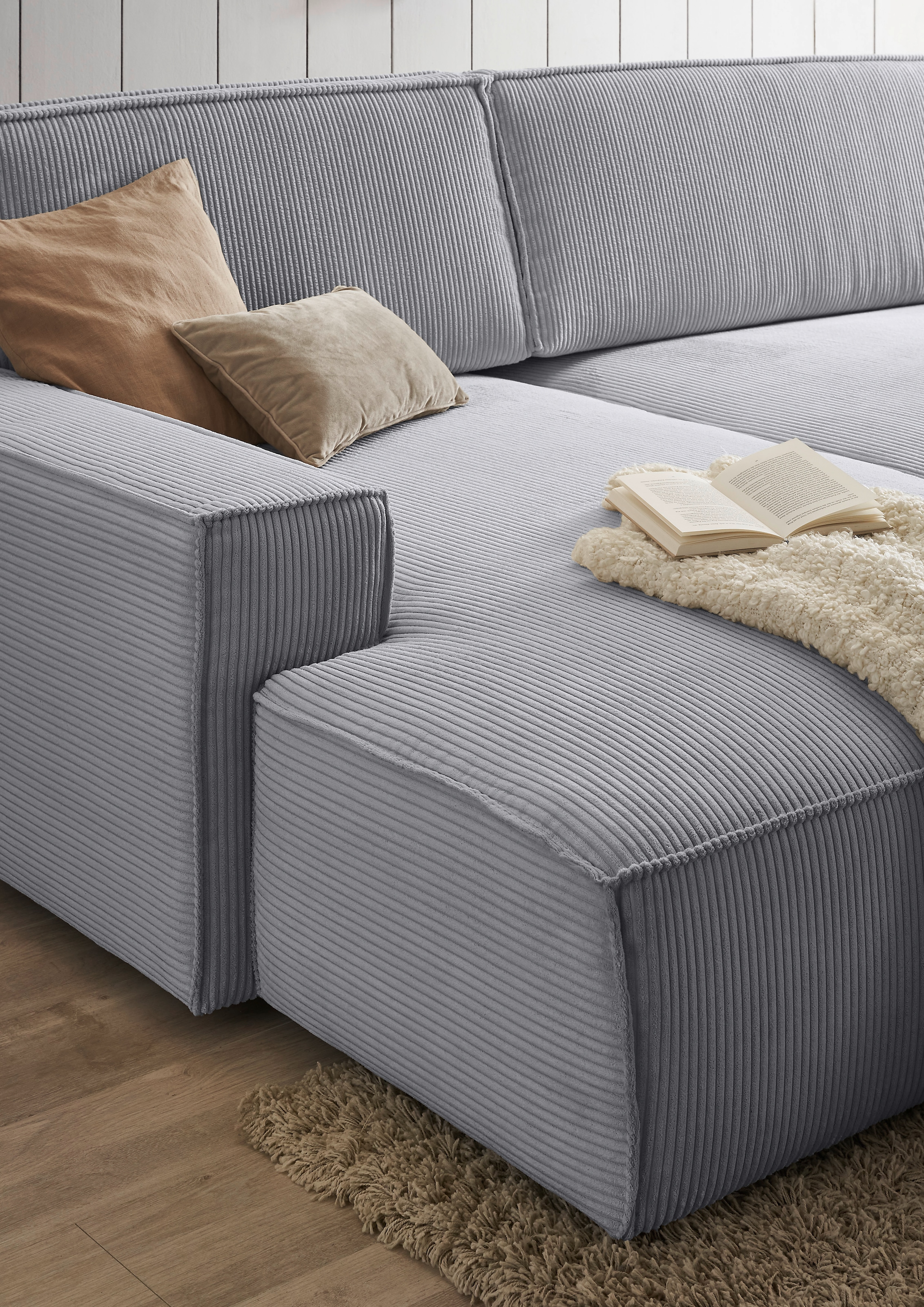 Home affaire Ecksofa »NEU: SHERWOODL XXL 284, Big-Sofa L-Form, tiefe Sitzfläche 95 cm, Cord,«, Leinenoptik, Recamiere rechts/links, auch als Schlafsofa stellbar