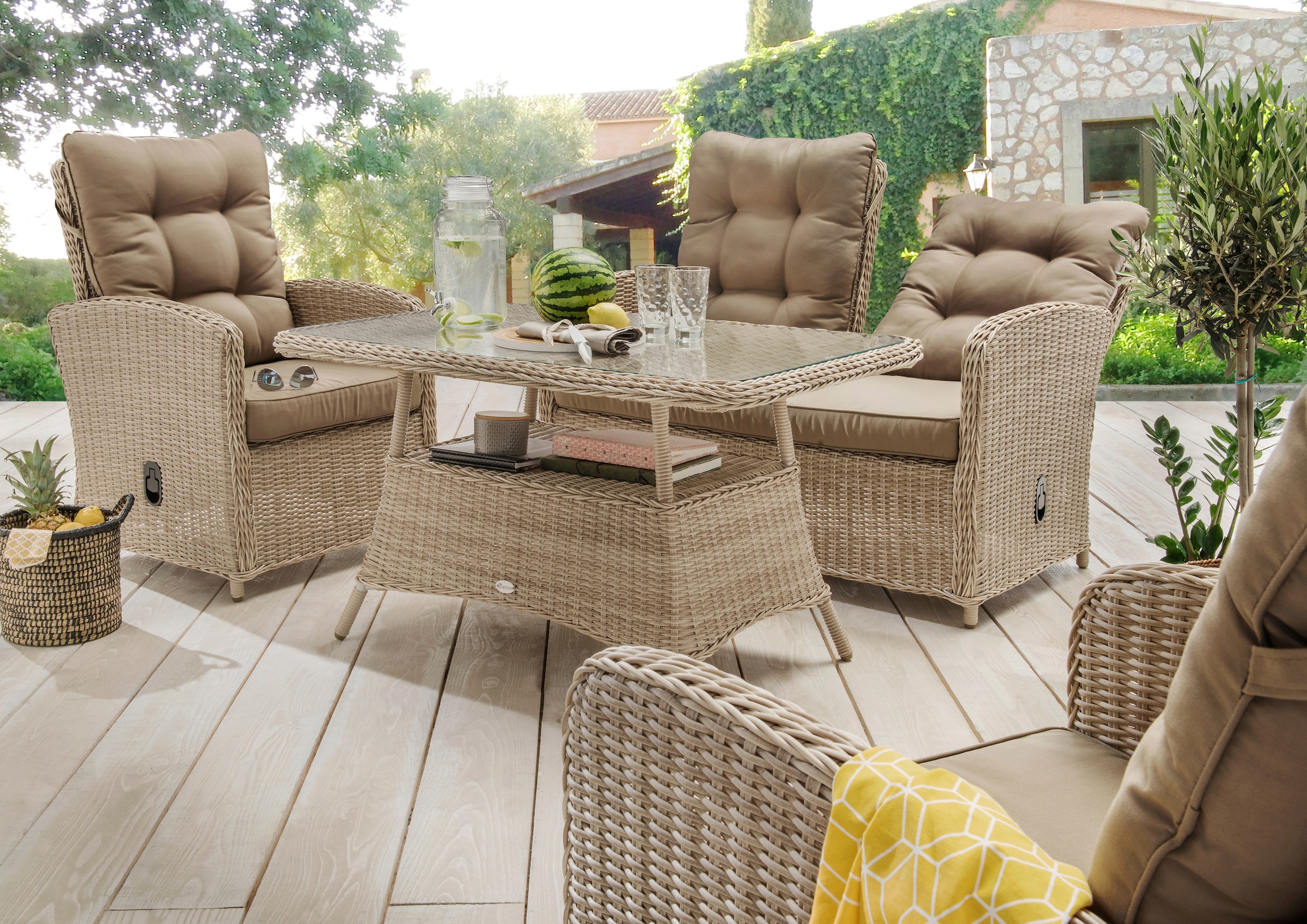Destiny Gartenlounge-Set »MERANO« 1x 2er Sofa, 2x Sessel, 1x Tisch, inkl. A günstig online kaufen