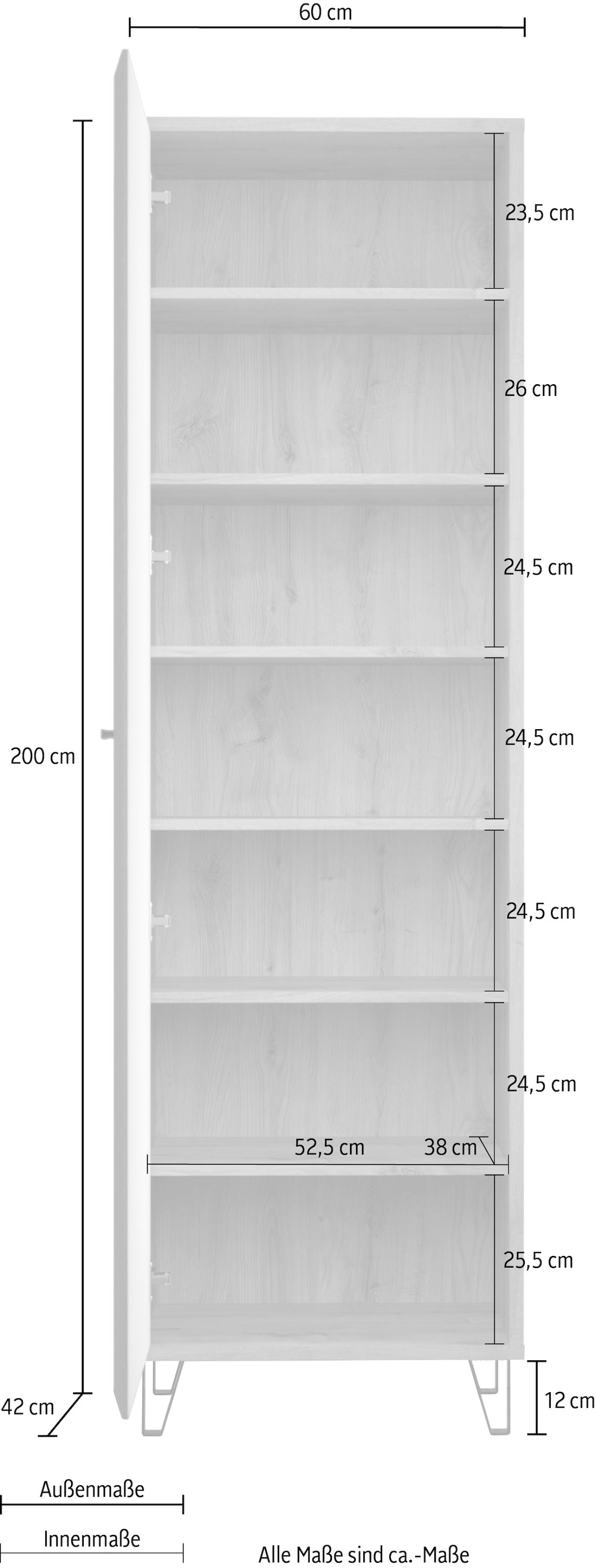 Places of Style Garderobenschrank »Belva«, (1 St.), Flurschrank mit 5 verstellbaren Böden und ausziehbarer Kleiderstange