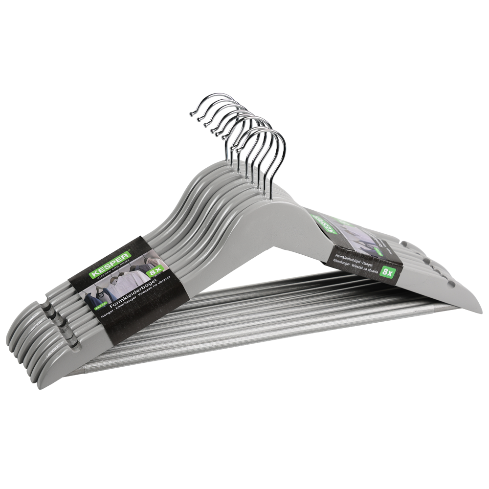KESPER Kleiderbügel »Formkleiderbügel, 8er Set, FSC« mit rutschfestem Hosensteg und praktischen Rockkerben grau 0